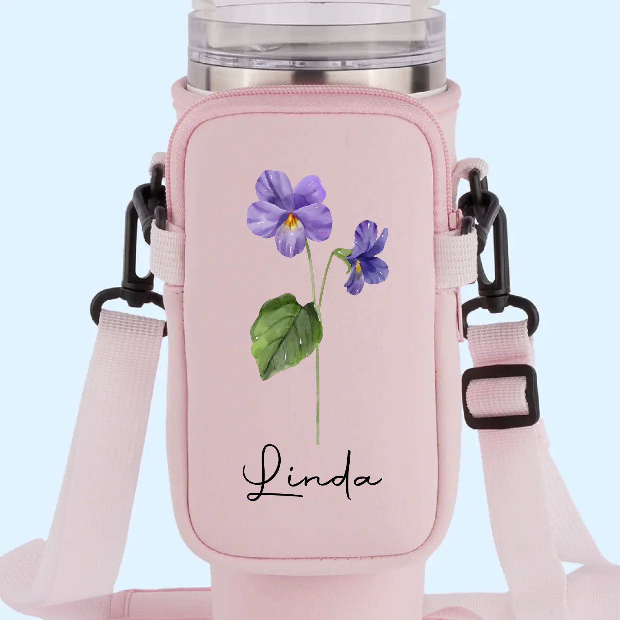 Bloom With Grace - Family Personalized Custom Neoprene Water Bottle Carrier With Pocket - Gift For Yourself, Best Friends, Siblings, Family Members - Image 4