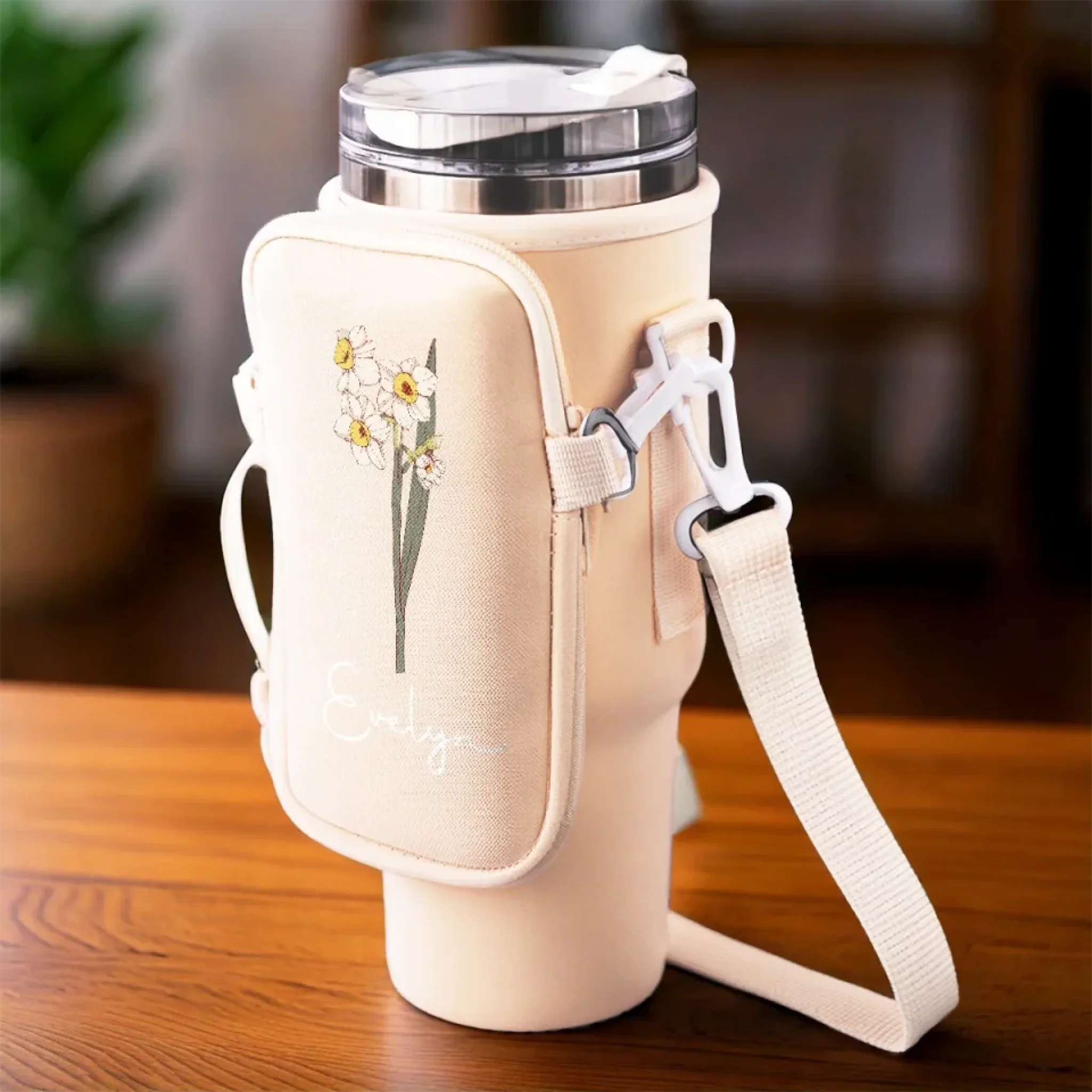 Bloom With Grace - Family Personalized Custom Neoprene Water Bottle Carrier With Pocket - Gift For Yourself, Best Friends, Siblings, Family Members - Image 8
