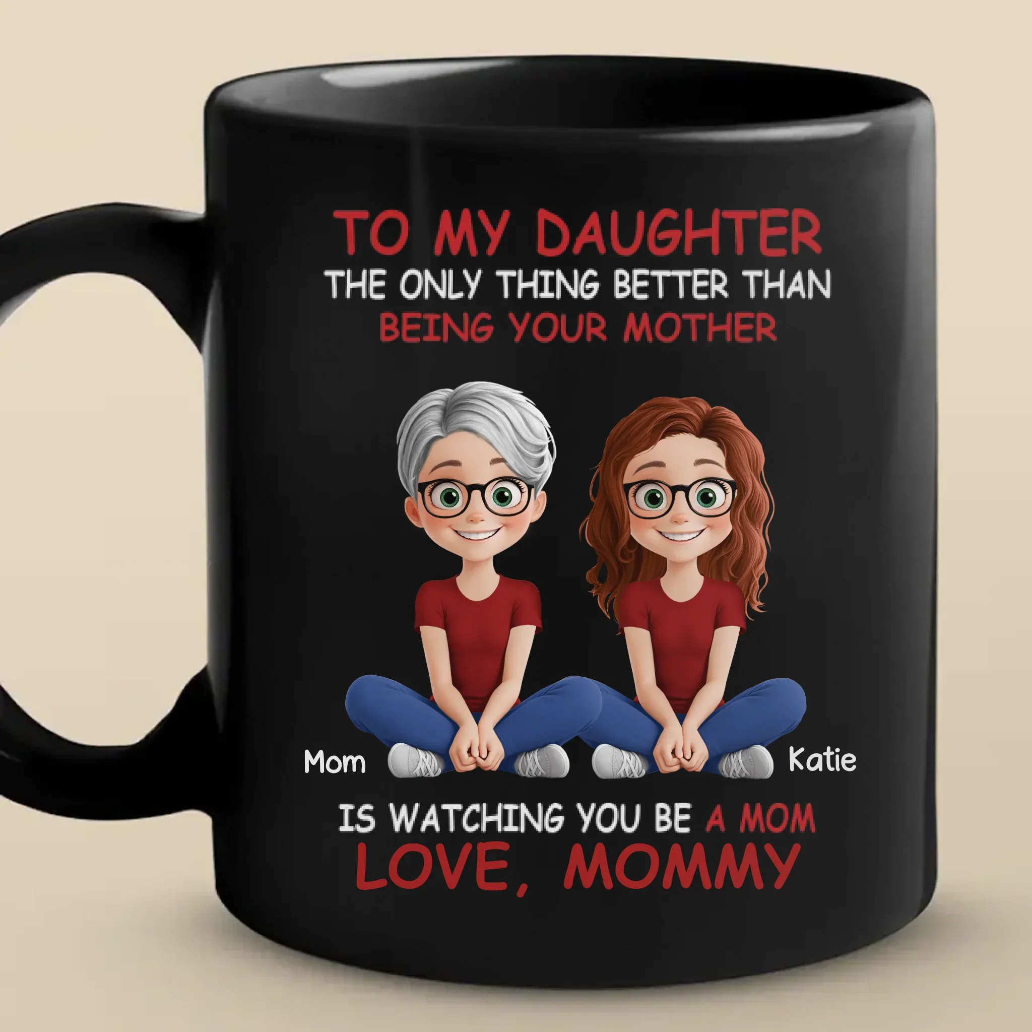Bonded By Heart, United By Love - Family Personalized Custom Black Mug - Mother's Day, Gift For Mom, Daughter - Image 2