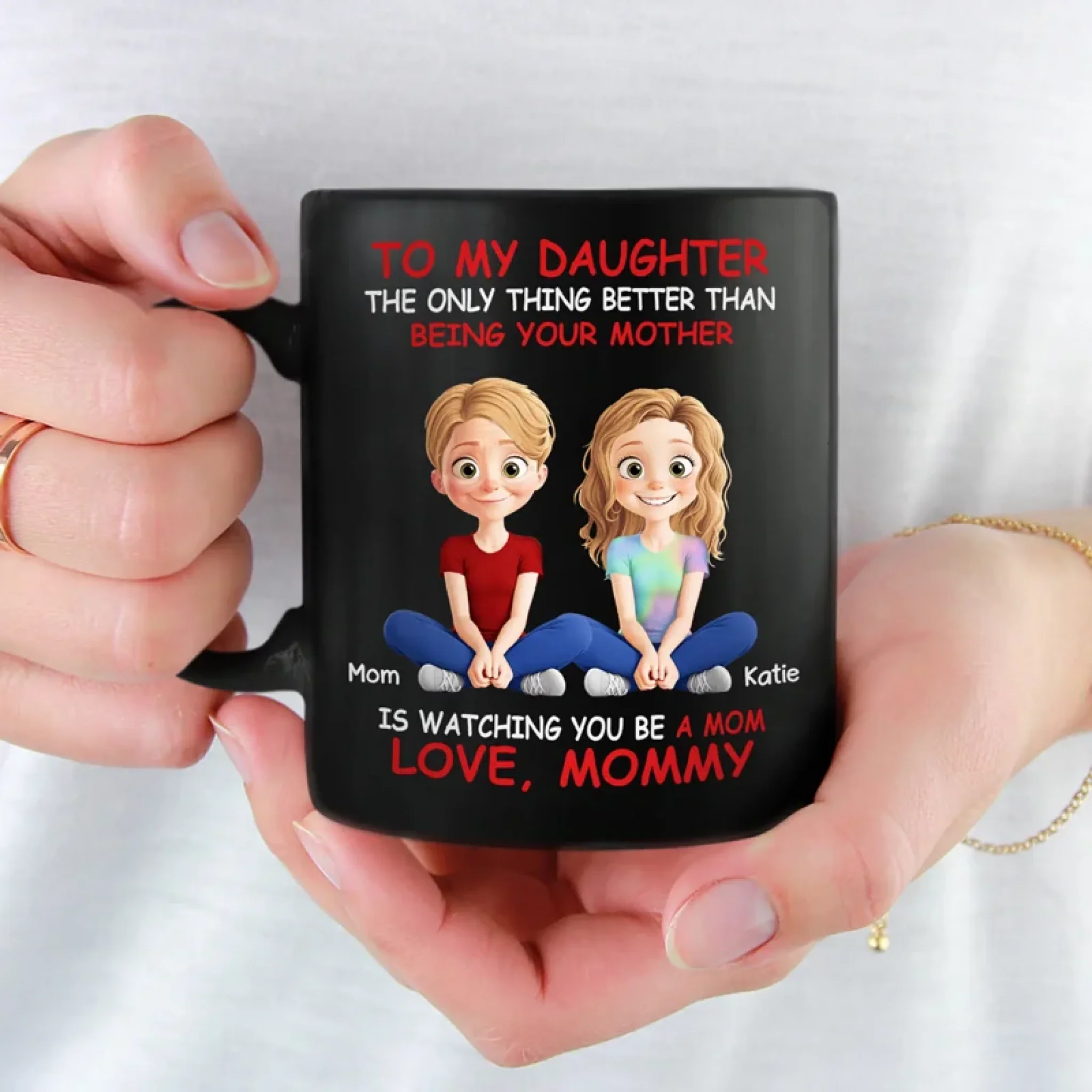 Bonded By Heart, United By Love - Family Personalized Custom Black Mug - Mother's Day, Gift For Mom, Daughter - Image 3