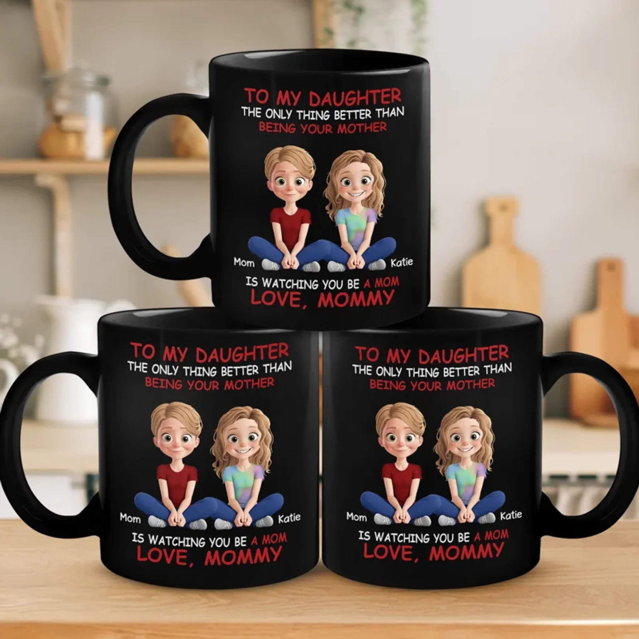 Bonded By Heart, United By Love - Family Personalized Custom Black Mug - Mother's Day, Gift For Mom, Daughter - Image 4
