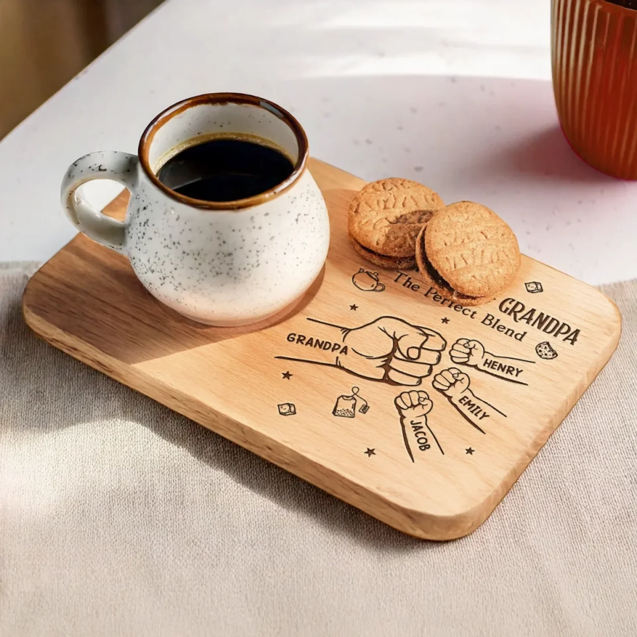 Brewed With Love, Enjoyed With Family - Family Personalized Custom Engraved Wooden Tea & Snack Board - Father's Day, Gift For Dad, Grandpa - Image 3