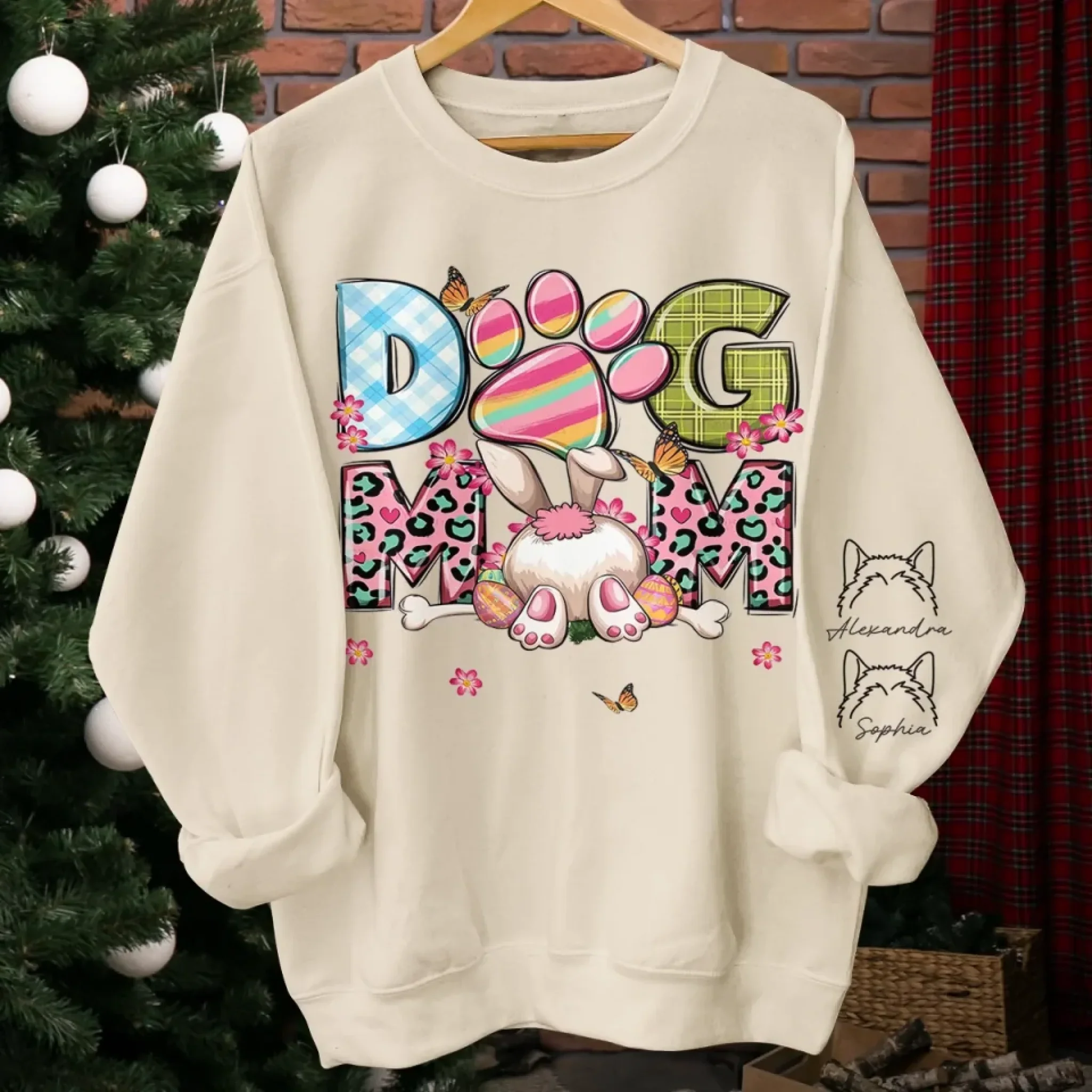 Bunny Hops & Puppy Love, Easter Perfection - Family Personalized Custom Unisex Sweatshirt, Hoodie With Design On Sleeve - Easter Gift For Mom, Grandma - Image 4