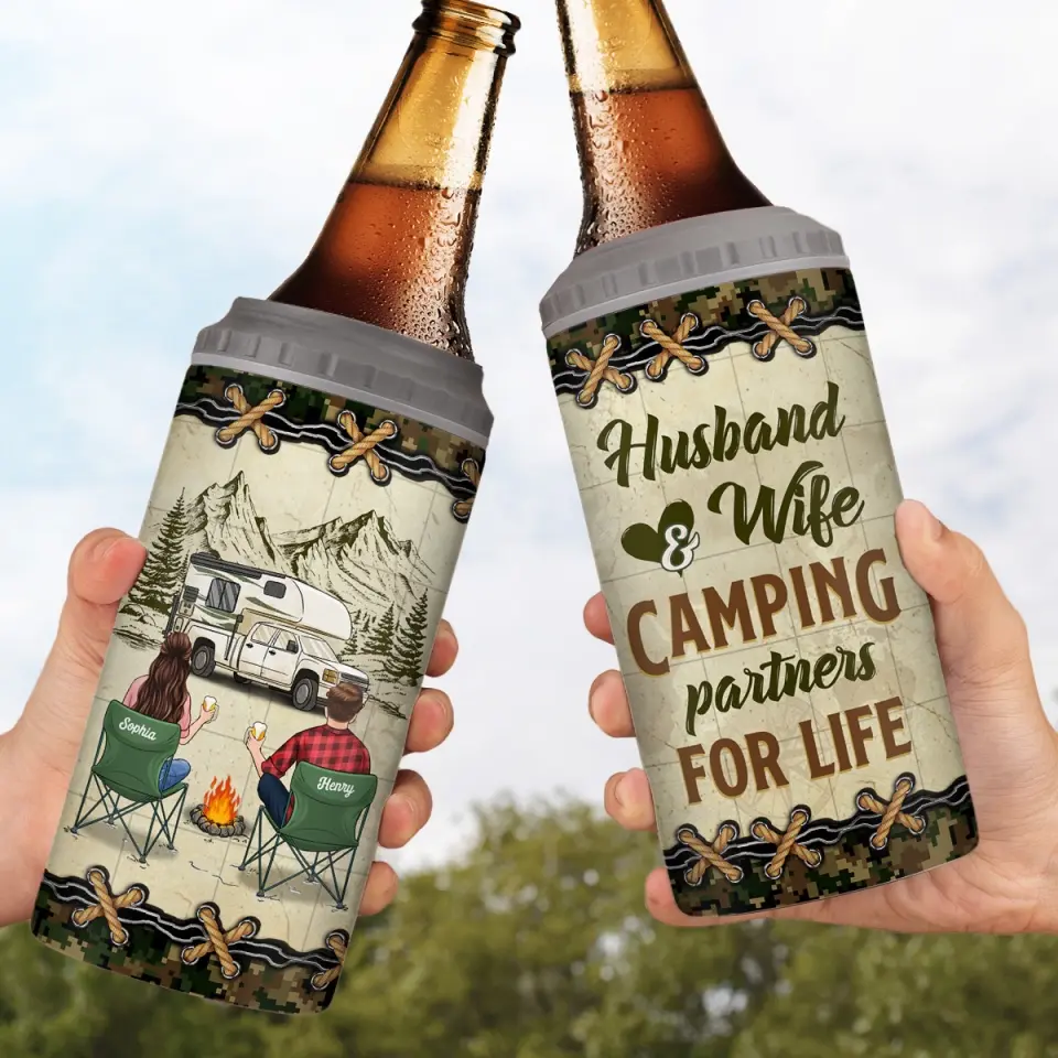 Camping Partners For Life - Camping Personalized Custom 4 In 1 Can Cooler Tumbler - Gift For Couple, Husband Wife, Camping Lovers - Image 3