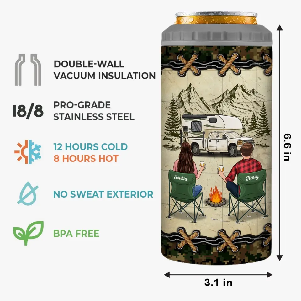 Camping Partners For Life - Camping Personalized Custom 4 In 1 Can Cooler Tumbler - Gift For Couple, Husband Wife, Camping Lovers - Image 5