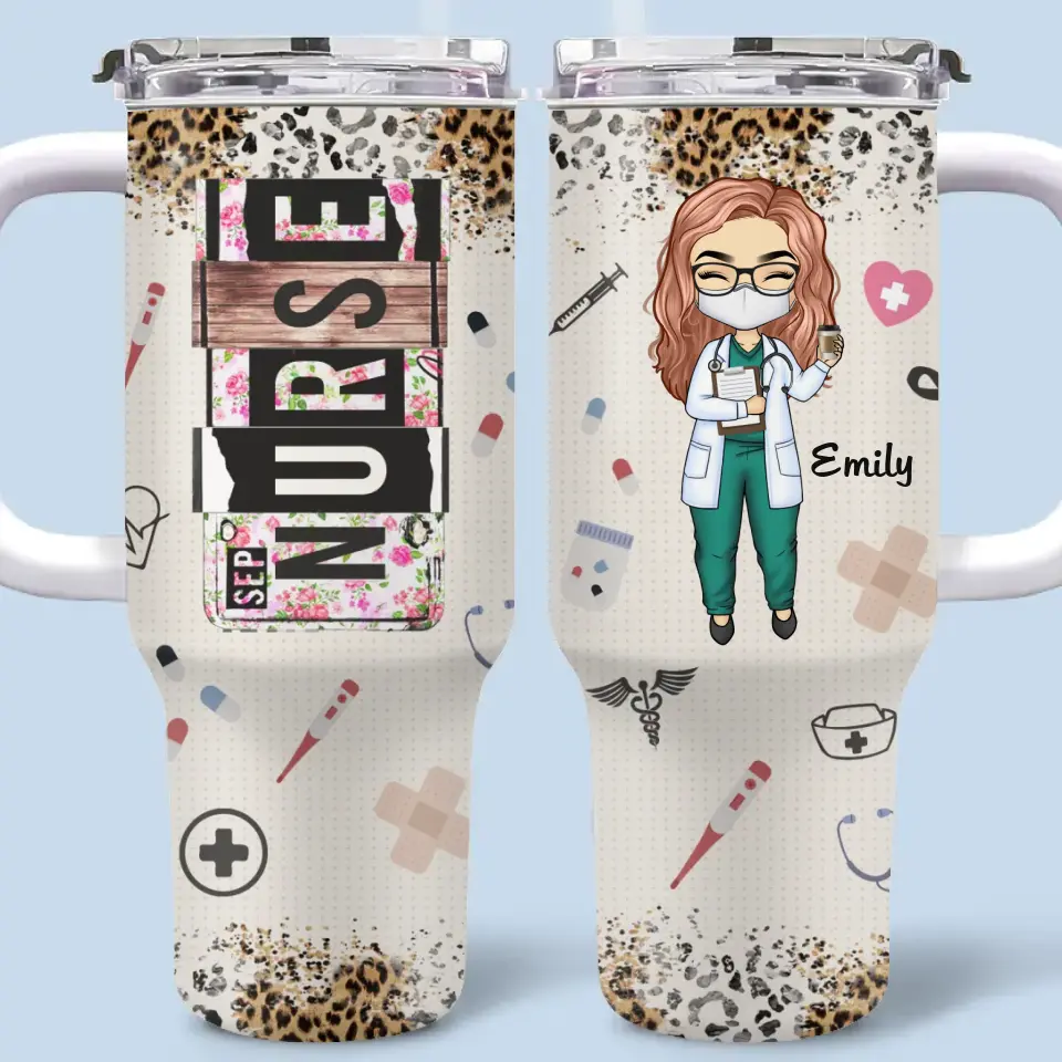 Caring Is The Essence Of Nursing - Nurse Personalized Custom 40 Oz Stainless Steel Tumbler With Handle - Appreciation, Thank You Gift, Nurse Life, Doctor Life - Image 2