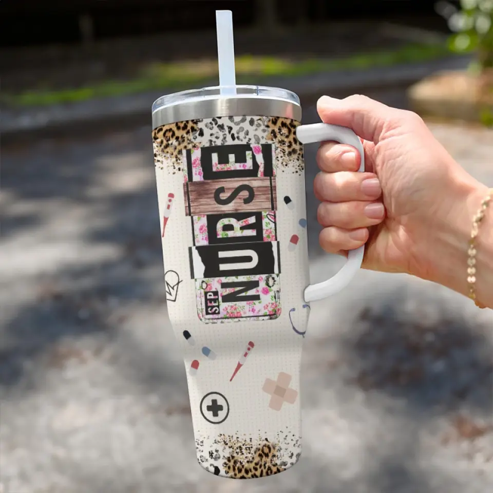 Caring Is The Essence Of Nursing - Nurse Personalized Custom 40 Oz Stainless Steel Tumbler With Handle - Appreciation, Thank You Gift, Nurse Life, Doctor Life - Image 3