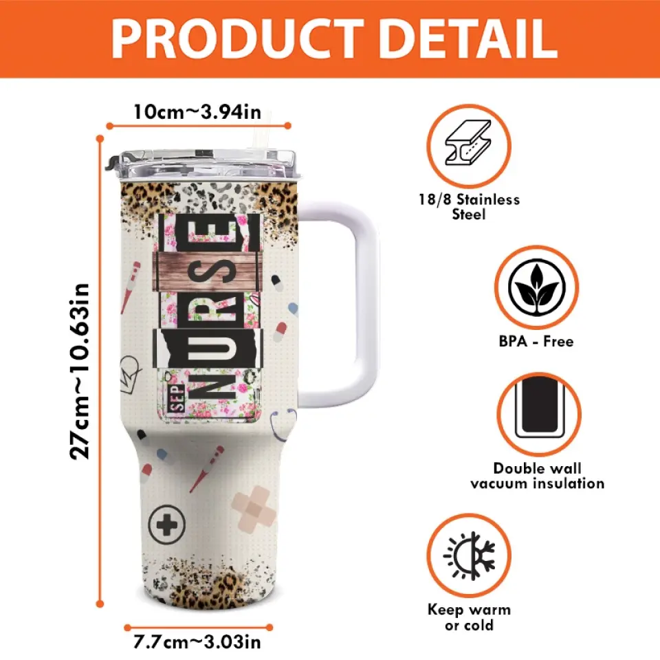 Caring Is The Essence Of Nursing - Nurse Personalized Custom 40 Oz Stainless Steel Tumbler With Handle - Appreciation, Thank You Gift, Nurse Life, Doctor Life - Image 4