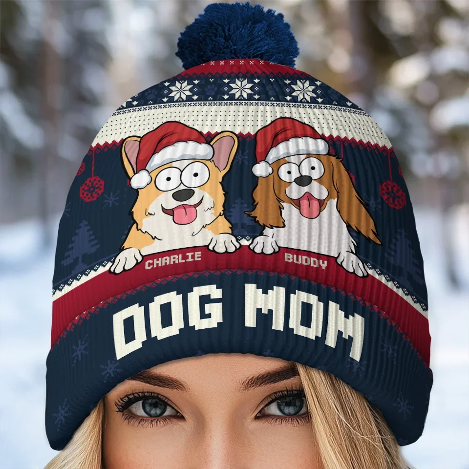 Celebrating Christmas With Our Furry Family Members - Dog & Cat Personalized Custom Christmas Beanie Hat - Christmas Gift For Pet Owners, Pet Lovers - Image 5