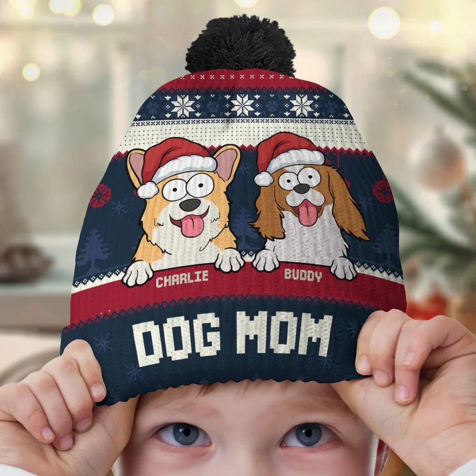 Celebrating Christmas With Our Furry Family Members - Dog & Cat Personalized Custom Christmas Beanie Hat - Christmas Gift For Pet Owners, Pet Lovers - Image 6