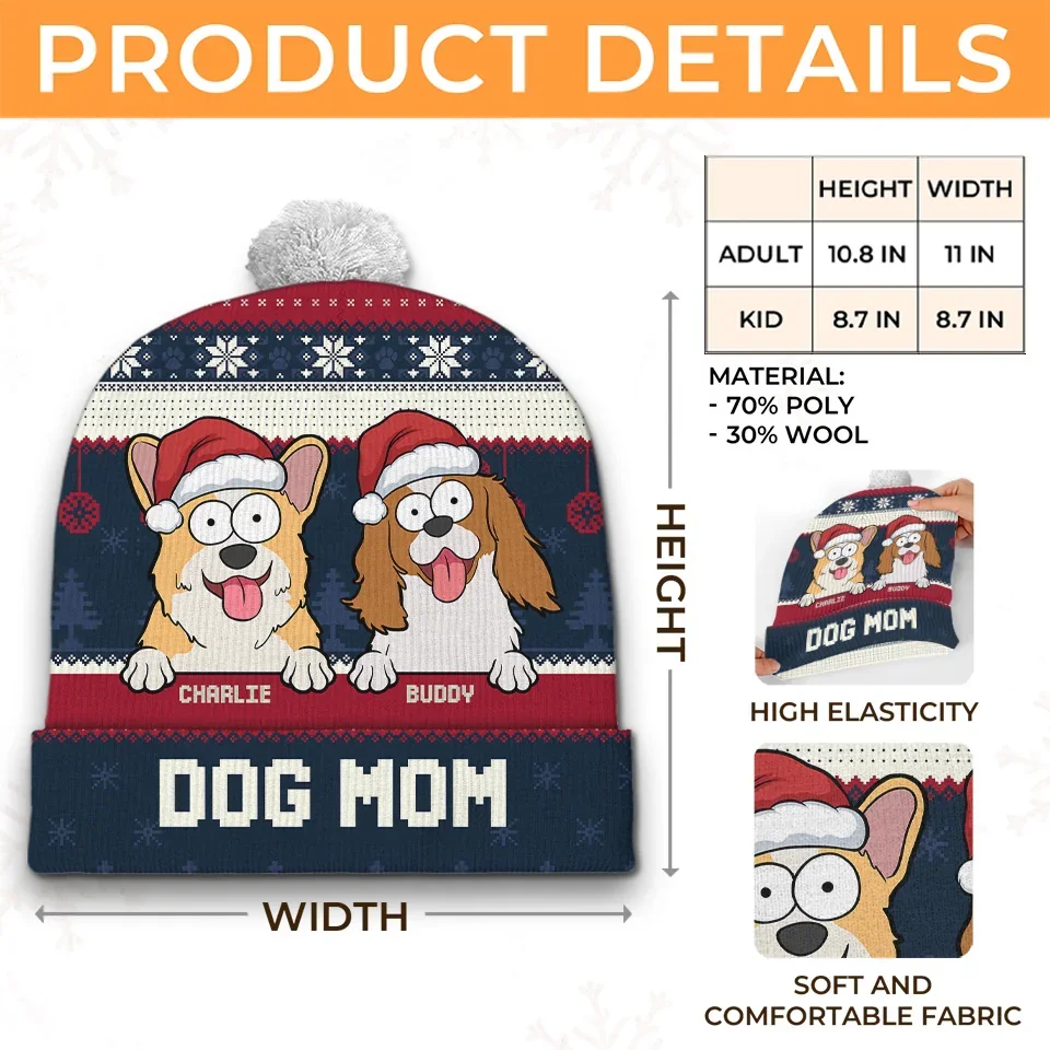 Celebrating Christmas With Our Furry Family Members - Dog & Cat Personalized Custom Christmas Beanie Hat - Christmas Gift For Pet Owners, Pet Lovers - Image 7