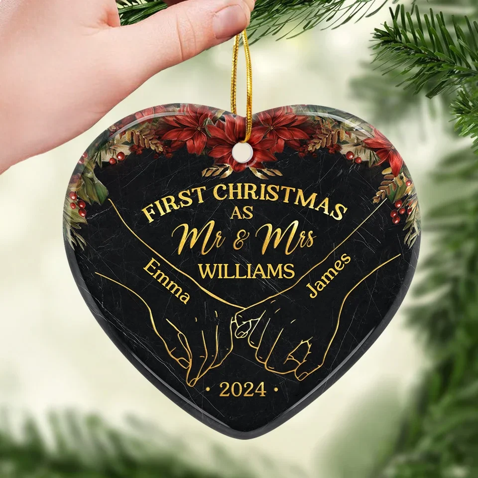Celebrating Us Under The Christmas Lights - Couple Personalized Custom Ornament - Ceramic Heart Shaped - Christmas Gift For Husband Wife, Anniversary, First Christmas - Image 3