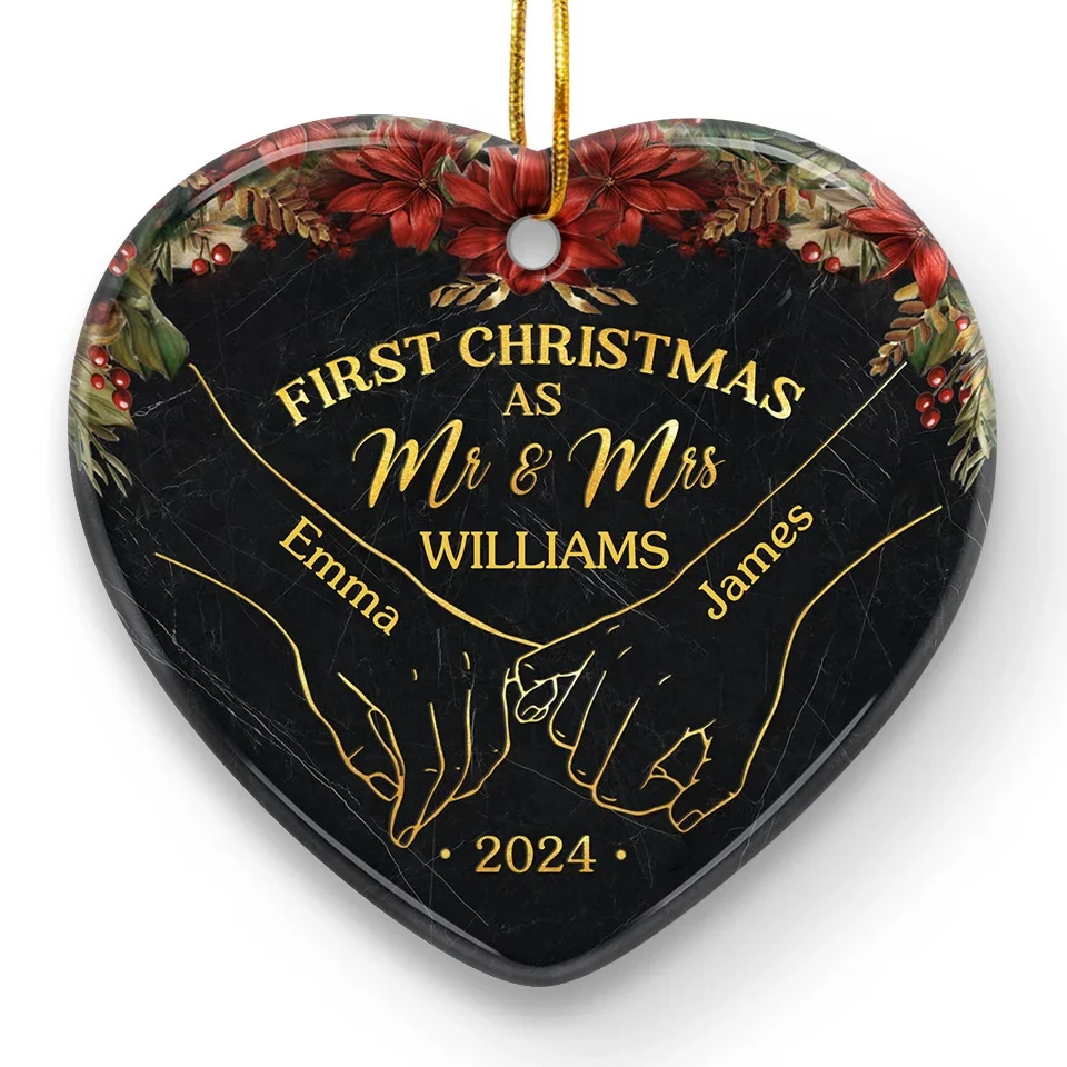 Celebrating Us Under The Christmas Lights - Couple Personalized Custom Ornament - Ceramic Heart Shaped - Christmas Gift For Husband Wife, Anniversary, First Christmas - Image 4
