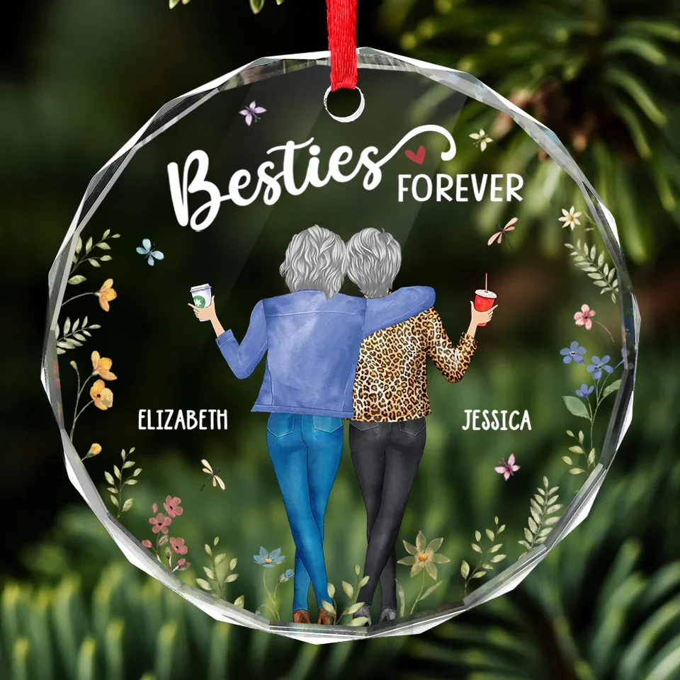 Cheers To Friendship - Bestie Personalized Custom Circle Glass Ornament - Christmas Gift For Best Friends, BFF, Sisters - Image 3