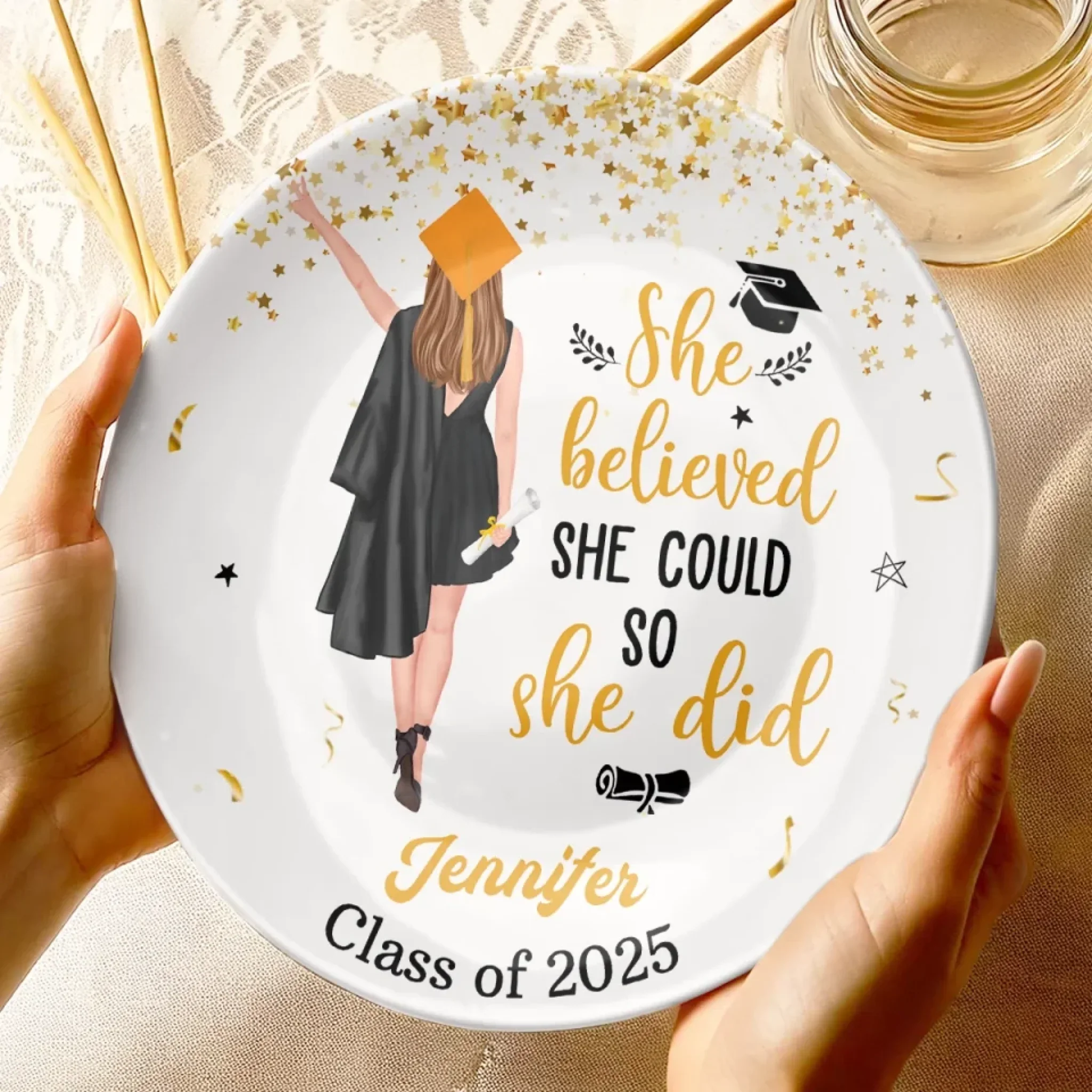 Cheers To New Beginnings - Family Personalized Custom Ceramic Plate - Graduation Gift For Family Members, Siblings, Brothers, Sisters - Image 4