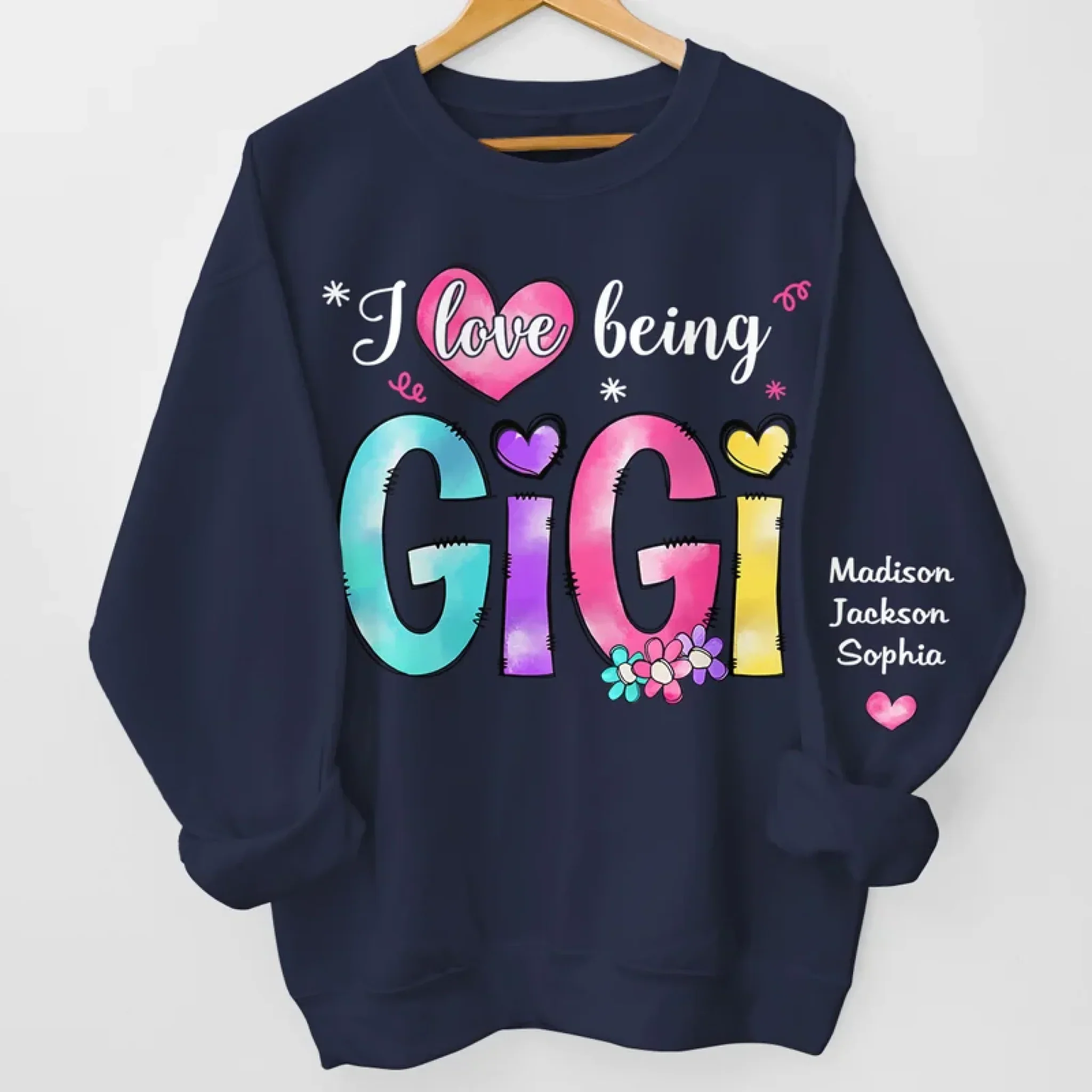 Cherished Moments with Grandkids - Family Personalized Custom Unisex Sweatshirt, Hoodie With Design On Sleeve - Mother's Day, Gift For Mom, Grandma