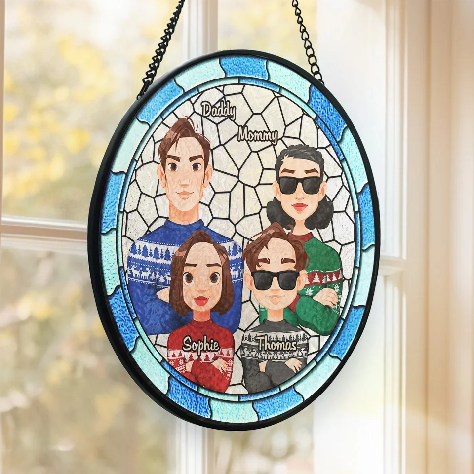 Cherishing Family Moments This Christmas - Family Personalized Custom Stained Glass Window Hanging Suncatcher - Christmas Gift For Family Members - Image 3