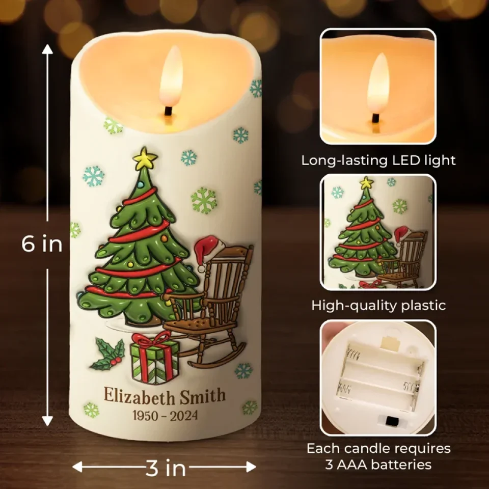 Christmas In Heaven - Memorial Personalized Custom 3D Inflated Effect Printed LED Candle - Sympathy Gift, Christmas Gift For Family Members - Image 4