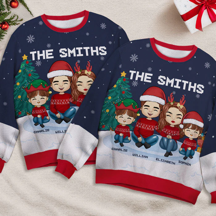 Christmas Is A Time For Family Dad, Mom - Family Personalized Custom Ugly Sweatshirt - Unisex Wool Jumper - Christmas Gift For Family Members - Image 3