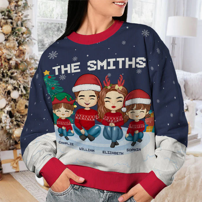 Christmas Is A Time For Family Dad, Mom - Family Personalized Custom Ugly Sweatshirt - Unisex Wool Jumper - Christmas Gift For Family Members - Image 4