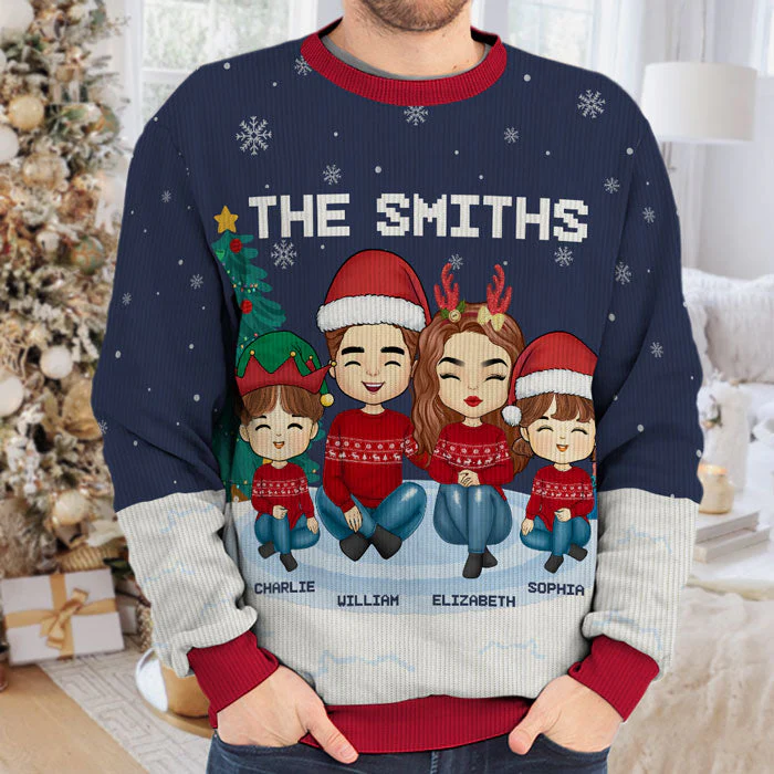 Christmas Is A Time For Family Dad, Mom - Family Personalized Custom Ugly Sweatshirt - Unisex Wool Jumper - Christmas Gift For Family Members - Image 5