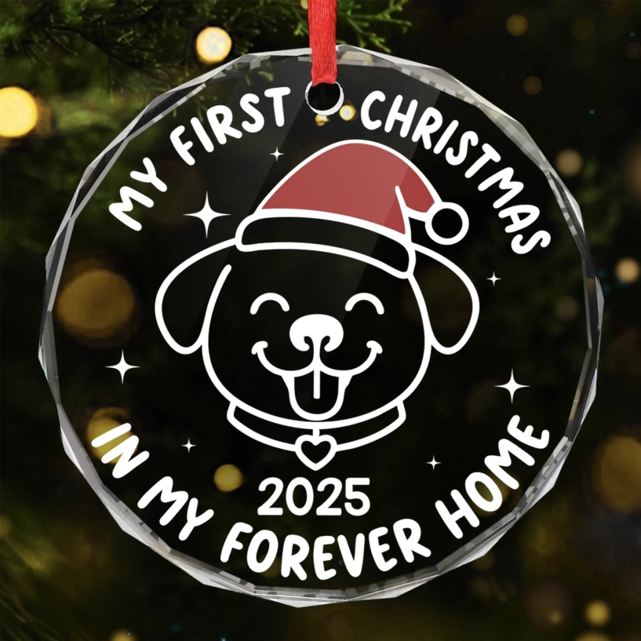 Circle Glass Ornament - Christmas Birthday Gifts For Dog Lovers, Dog Dad And Mom - Jingle Paws, Happy Heart