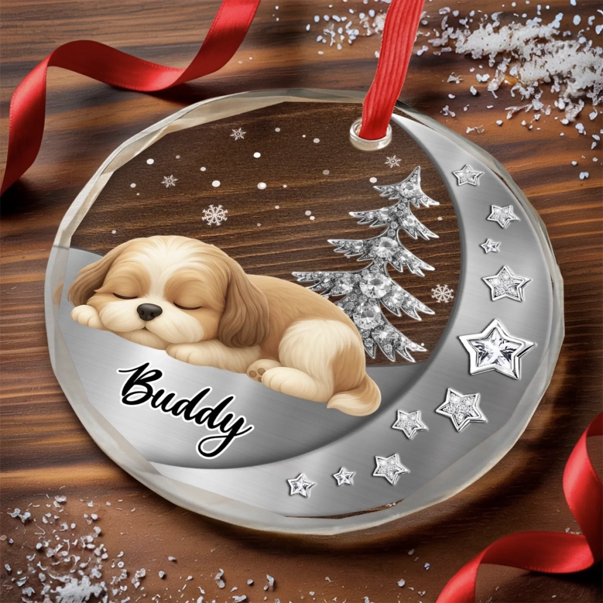 Custom Circle Glass Ornament - Personalized Christmas Birthday Gifts For Dog Lovers, Dog Dad And Mom - Woofs Wrapped In Wonder - Image 3