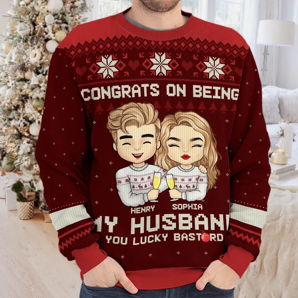 Congrats On Being My Boyfriend - Couple Personalized Custom Ugly Sweatshirt - Unisex Wool Jumper - Christmas Gift For Husband Wife, Anniversary - Image 3