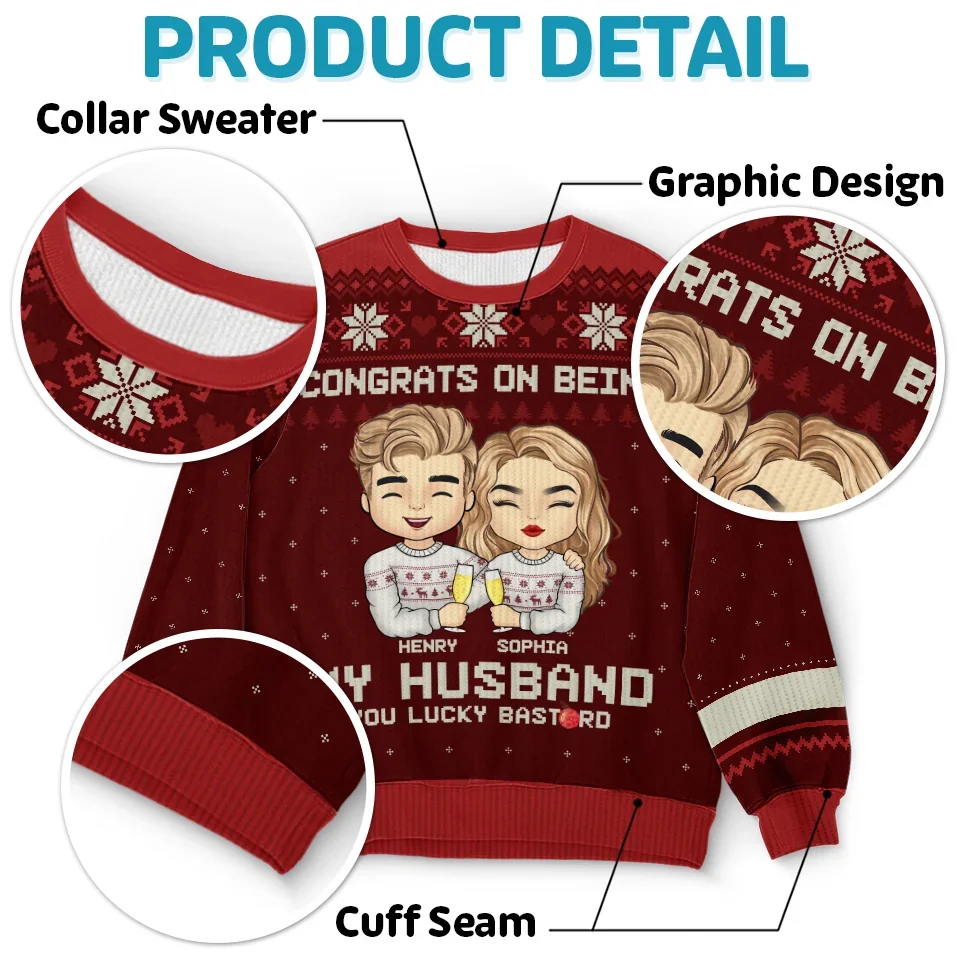Congrats On Being My Boyfriend - Couple Personalized Custom Ugly Sweatshirt - Unisex Wool Jumper - Christmas Gift For Husband Wife, Anniversary - Image 4