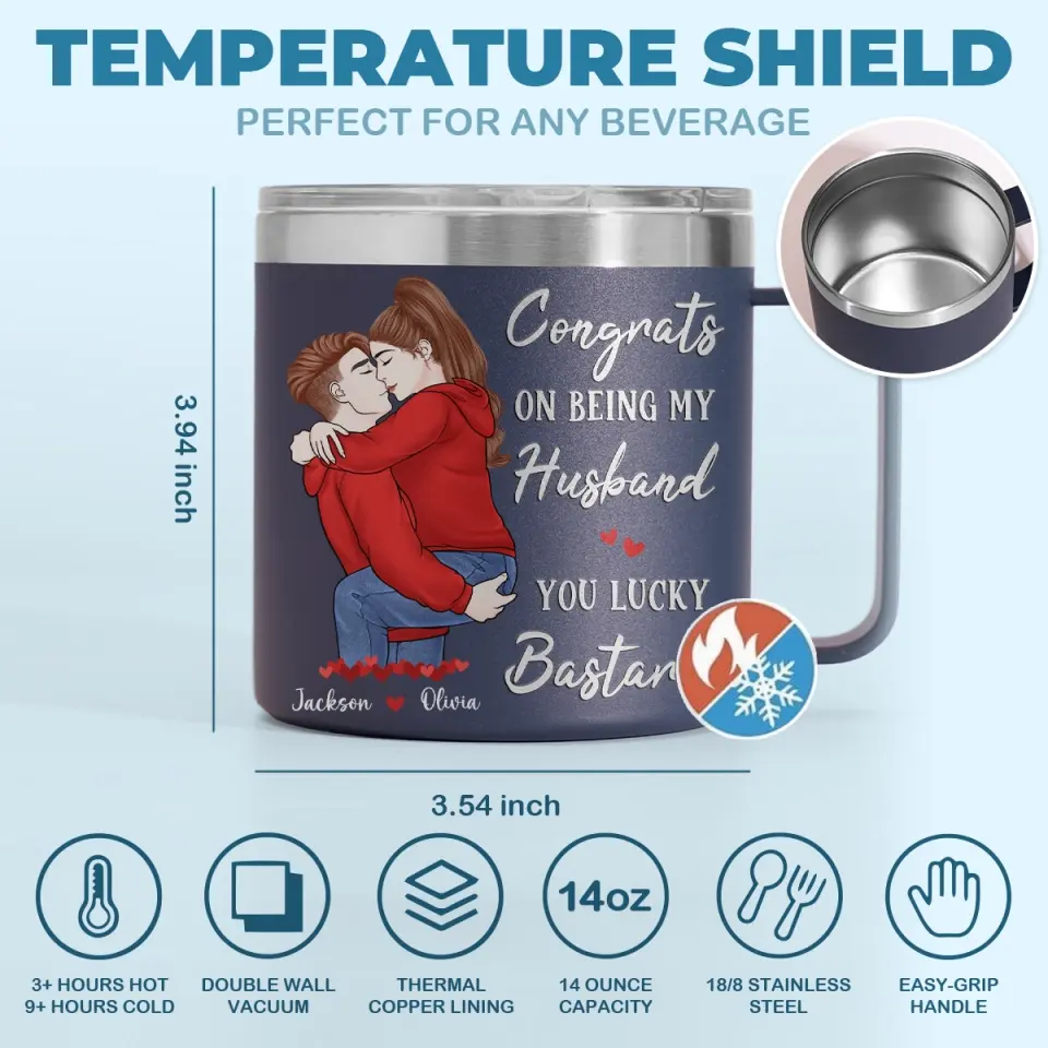Congrats On Being My Husband - Couple Personalized Custom 14oz Stainless Steel Tumbler With Handle - Gift For Husband Wife, Anniversary - Image 4
