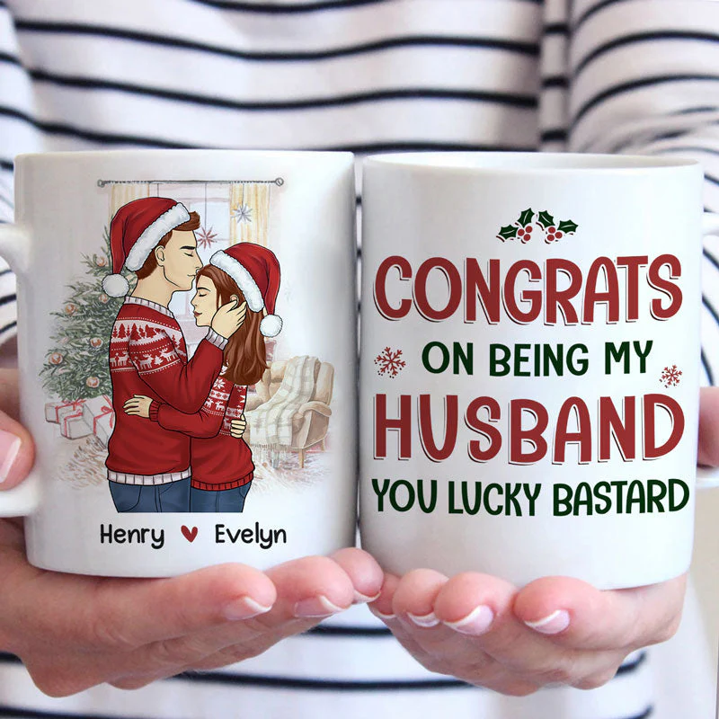 Congrats On Being My Husband You Lucky - Couple Personalized Custom Mug - Christmas Gift For Husband Wife, Anniversary - Image 2