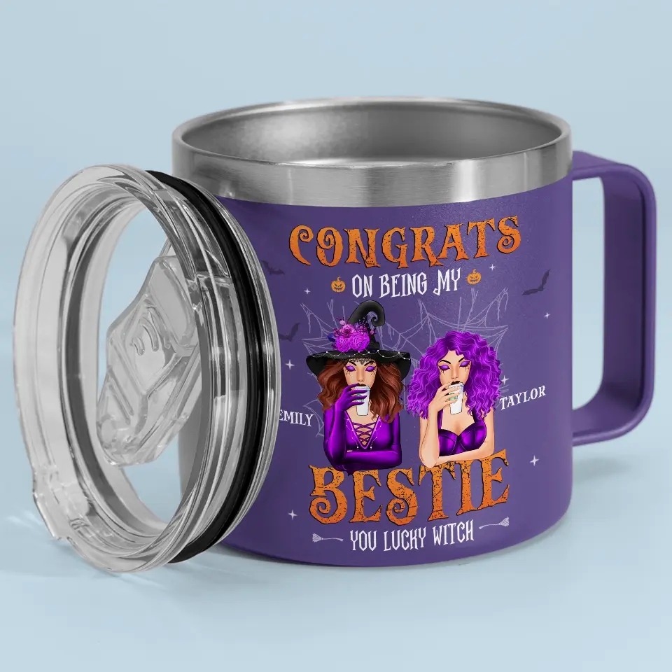 Congrats On Being My Sister - Bestie Personalized Custom 14oz Stainless Steel Tumbler With Handle - Halloween Gift For Best Friends, BFF, Sisters - Image 2