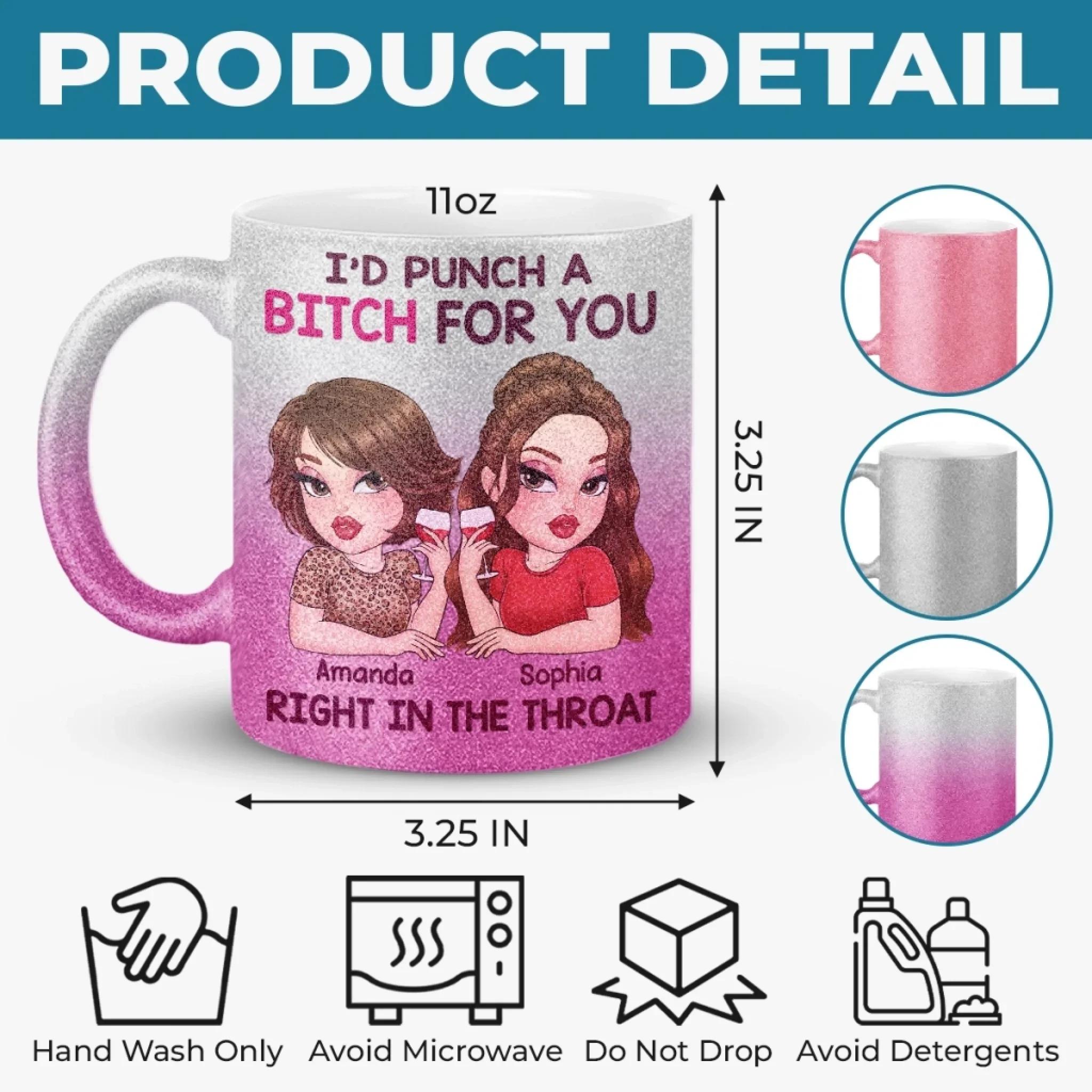 Custom 11OZ Glitter Matte Ceramic Mug - Personalized Best Friend Birthday Gifts For Women, Besties, Sisters, BFF - Besties Bring The Sunshine In - Image 8