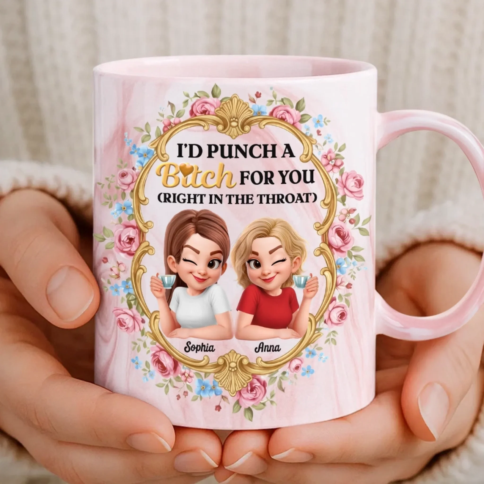 Custom 11oz Pink Marble Mug - Personalized Best Friend Birthday Gifts For Women, Besties, Sisters, BFF - Congrat On Being My Besties - Image 4