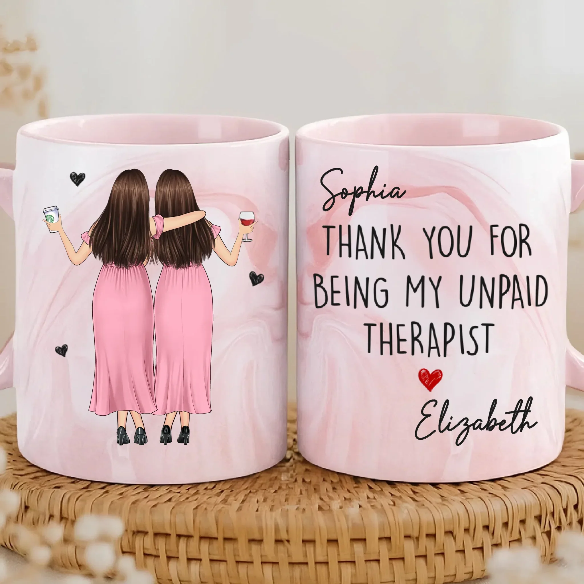 Custom 11oz Pink Marble Mug - Personalized Best Friend Birthday Gifts For Women, Besties, Sisters, BFF - Pink Vibes Only - Image 2