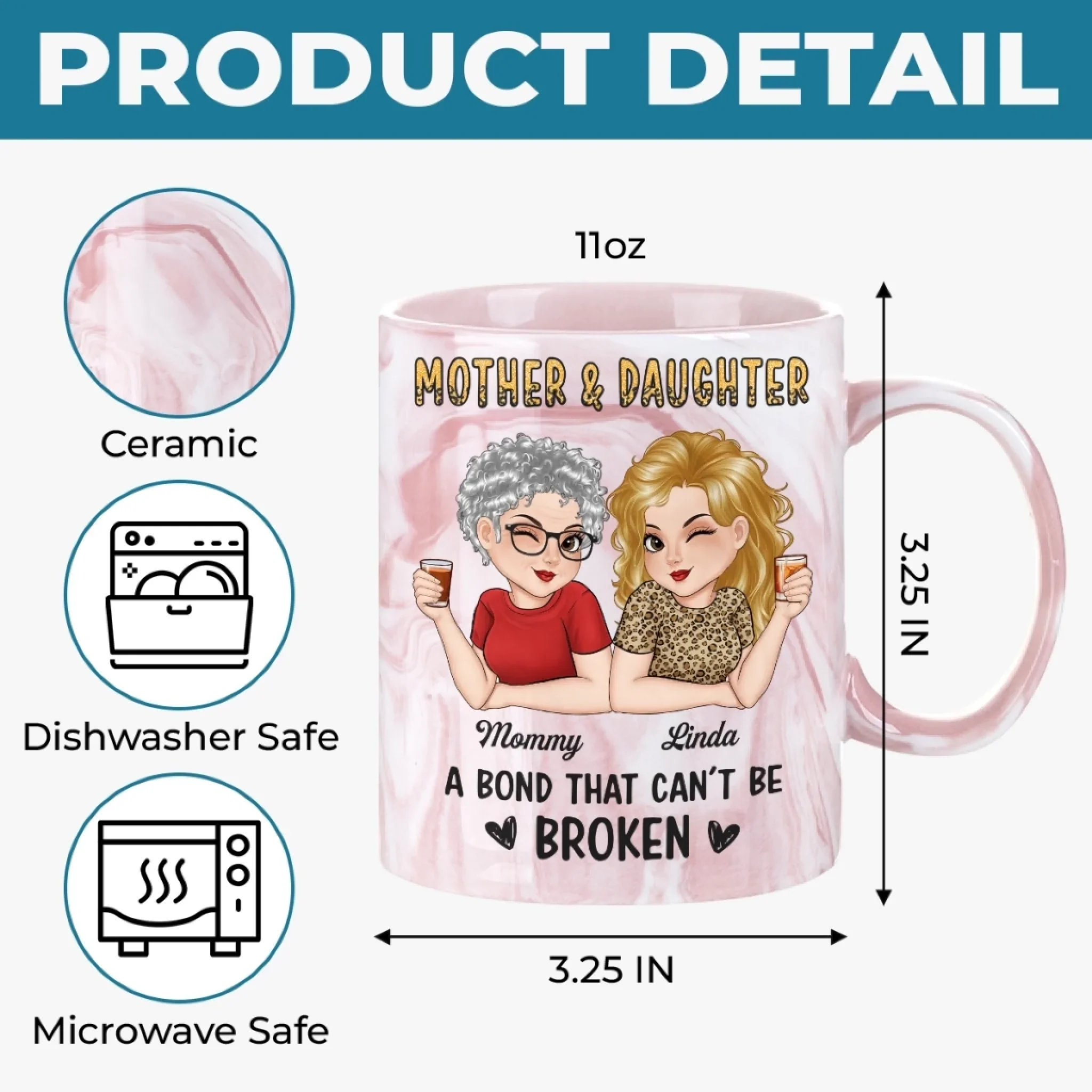Custom 11oz Pink Marble Mug - Personalized Birthday Gifts For Mom, Daughter - Forever My Girl Forever Home - Image 5