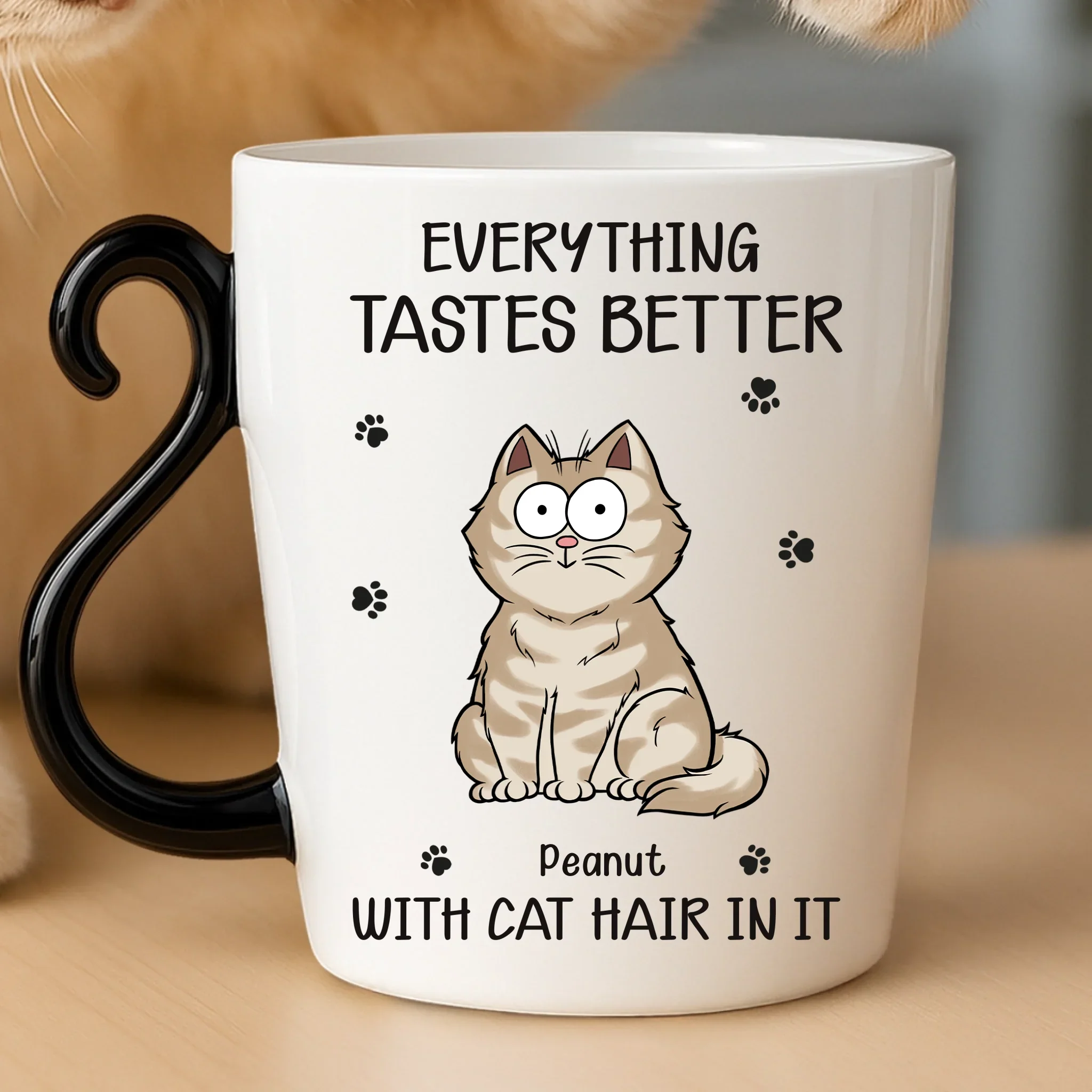 Custom 12oz Cat Handle Ceramic Mug - Personalized Birthday Gifts For Cat Lovers, Cat Mom And Dad - Cat Hair, Don’t Care - Image 2