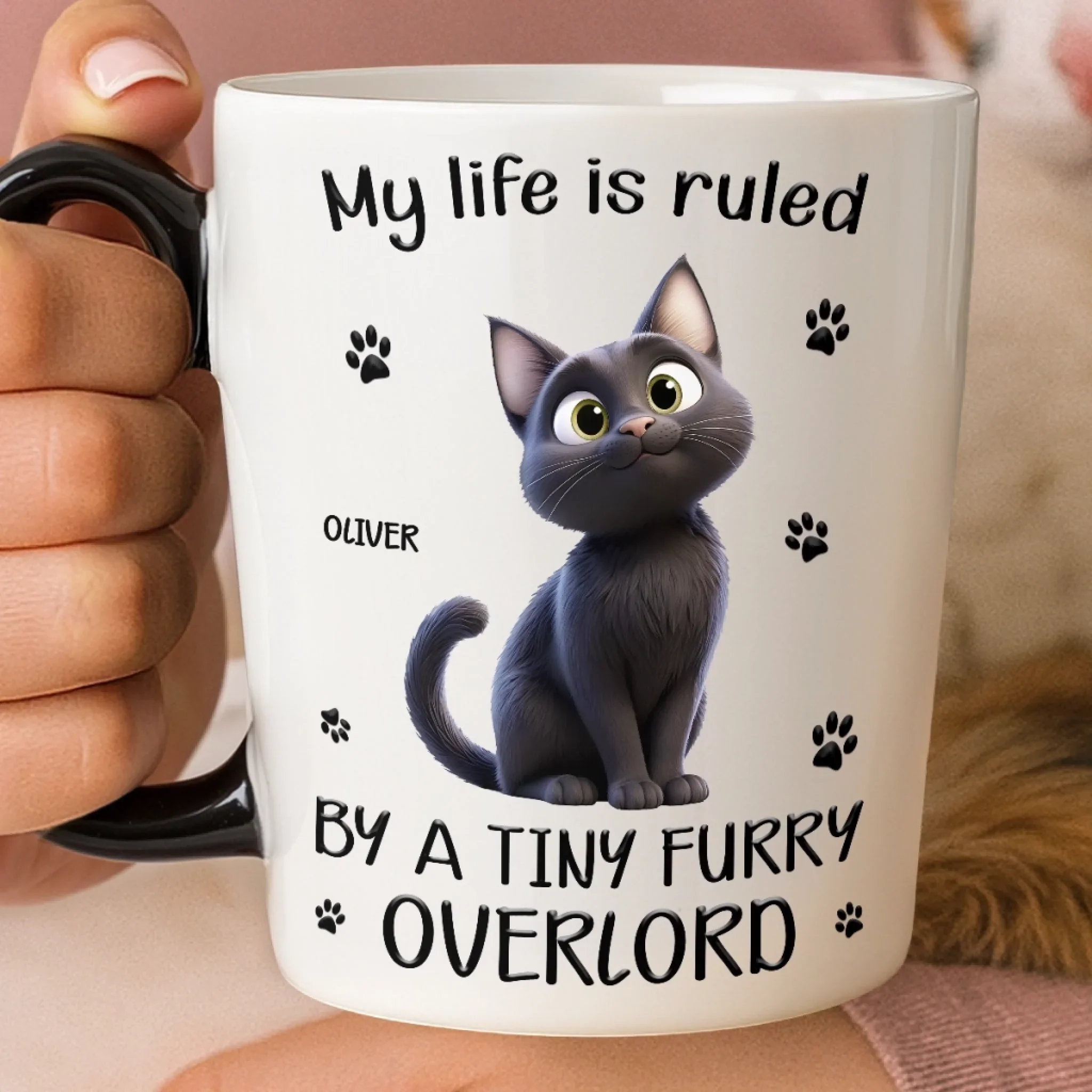 Custom 12oz Cat Handle Ceramic Mug - Personalized Birthday Gifts For Cat Lovers, Cat Mom And Dad - Property Of The Cat - Image 3