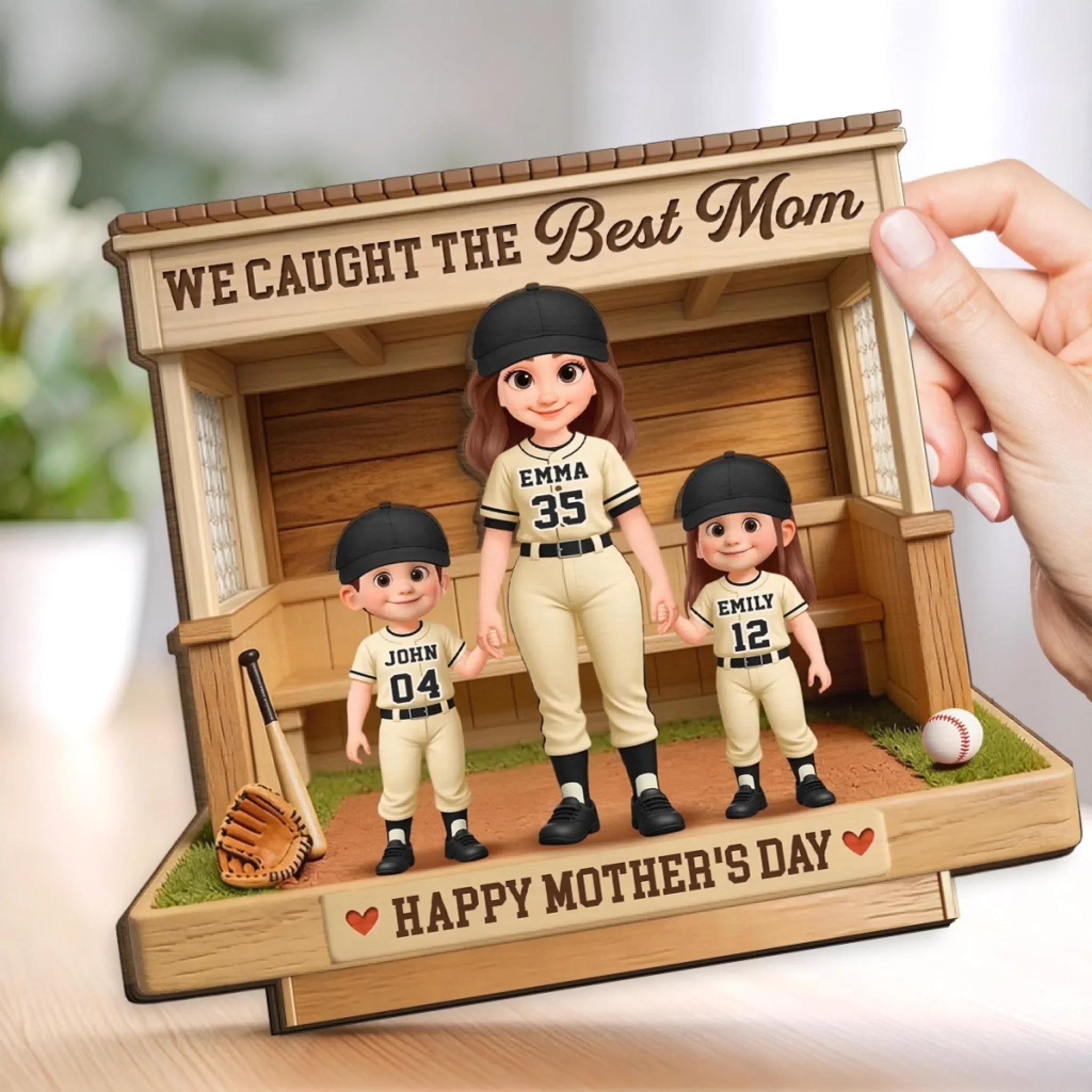 Custom 2-Layered Wooden Plaque - Personalized Mother's Day Birthday Gifts For Baseball Mom, Grandma - Our Home Team Hero - Image 3