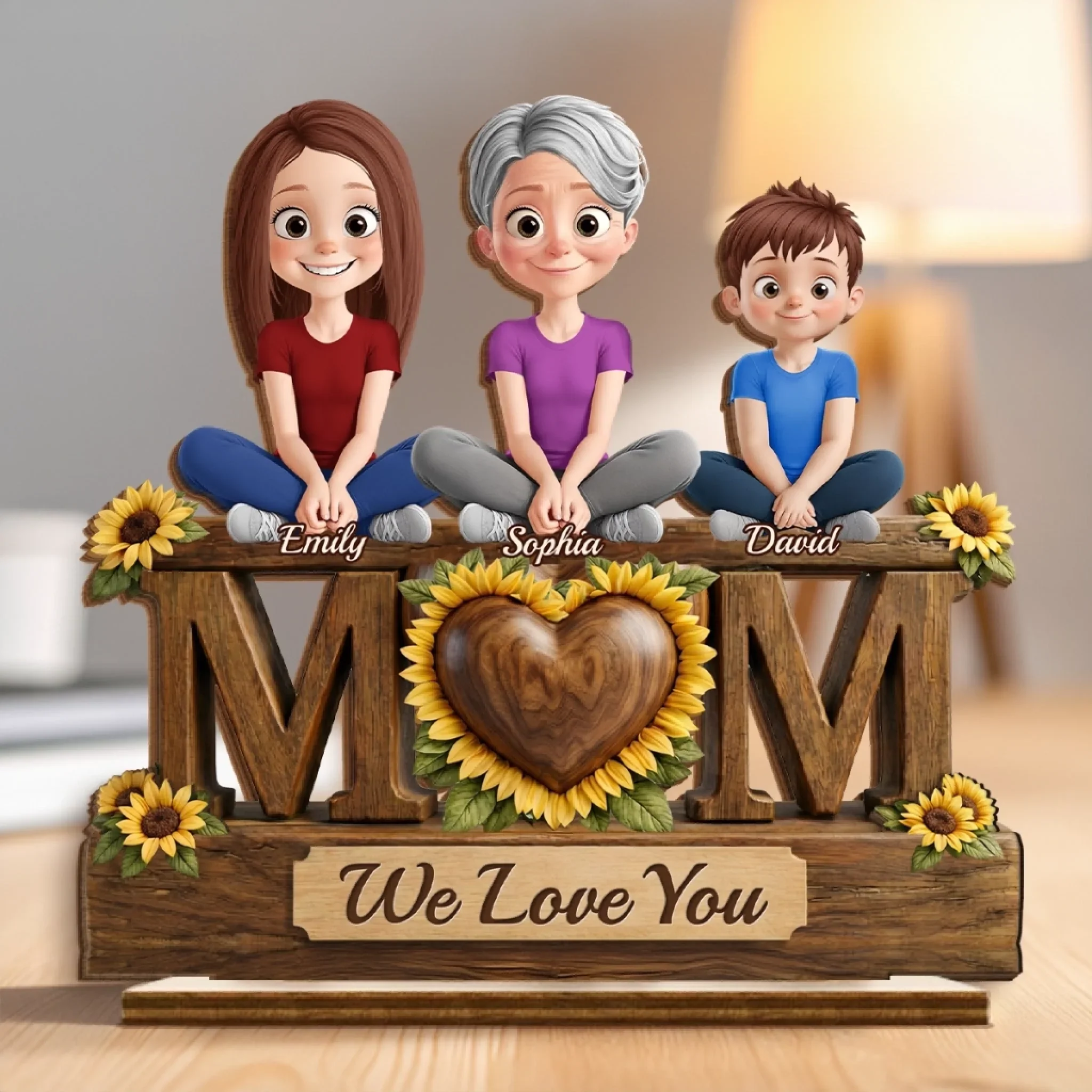 Custom 2-Layered Wooden Plaque - Personalized Mother's Day Birthday Gifts For Mom - Sunflowers And Sweet Moments