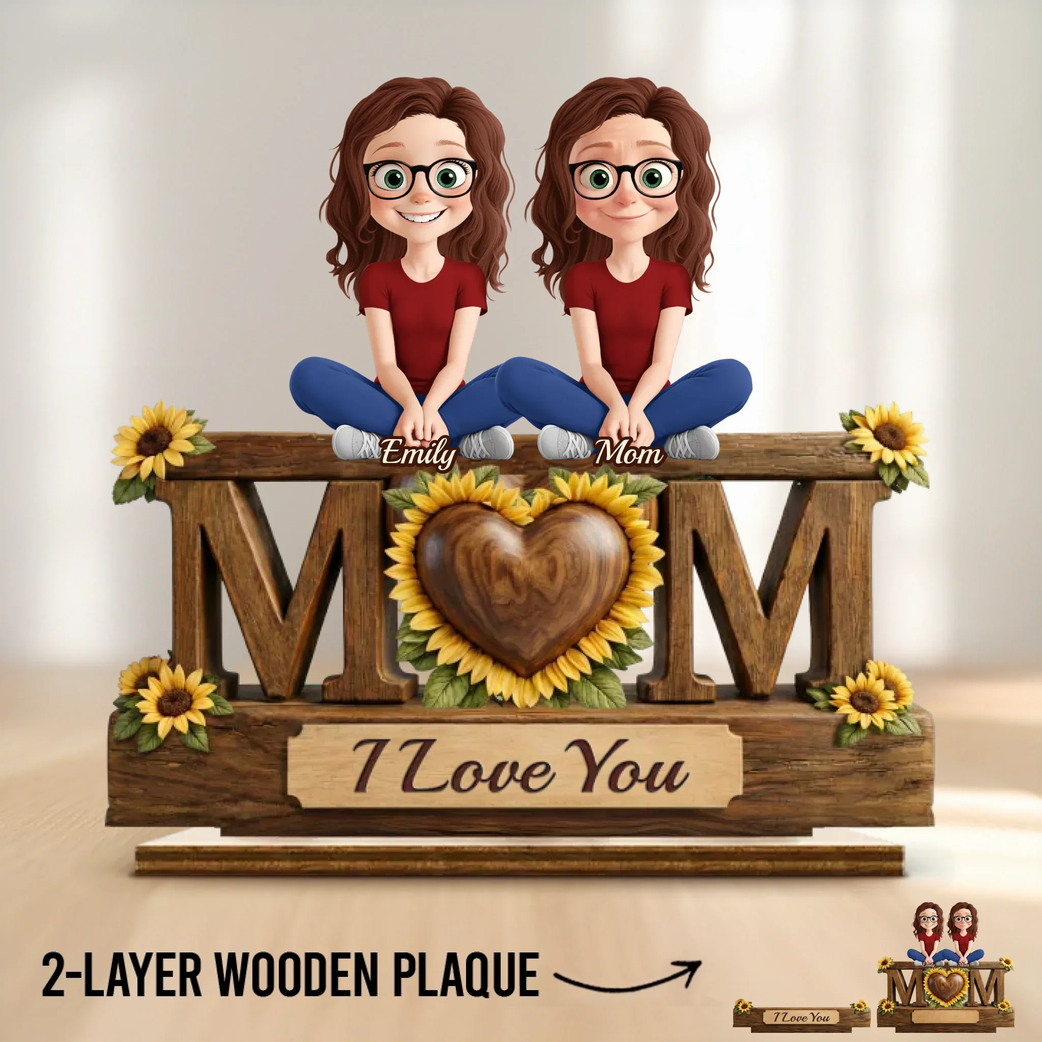 Custom 2-Layered Wooden Plaque - Personalized Mother's Day Birthday Gifts For Mom - Sunflowers And Sweet Moments - Image 2