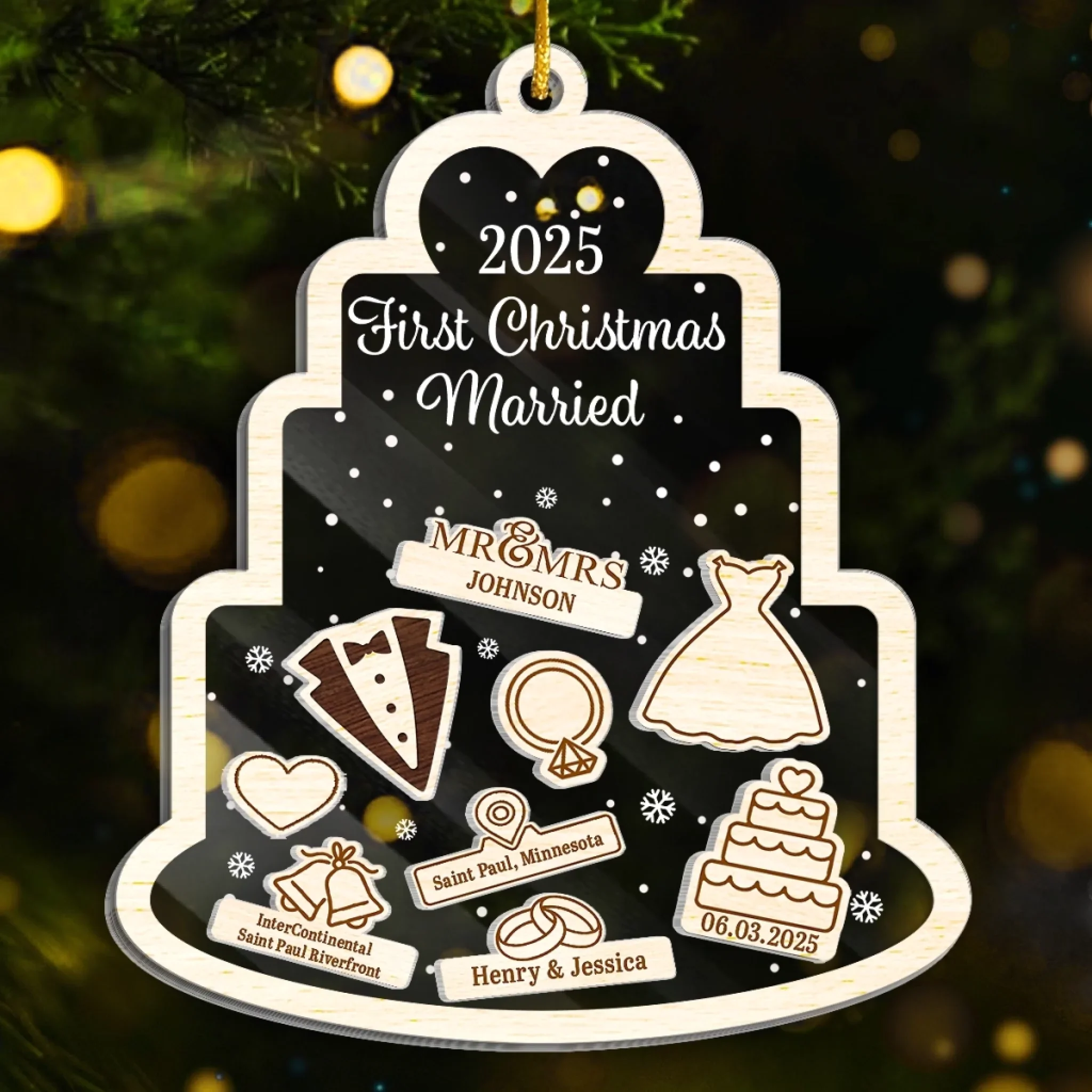 Custom 3 Layers Shaker Ornament - Personalized Anniversary Christmas Wedding Gifts For Husband And Wife, Him And Her - Where Love Begins And Never Ends
