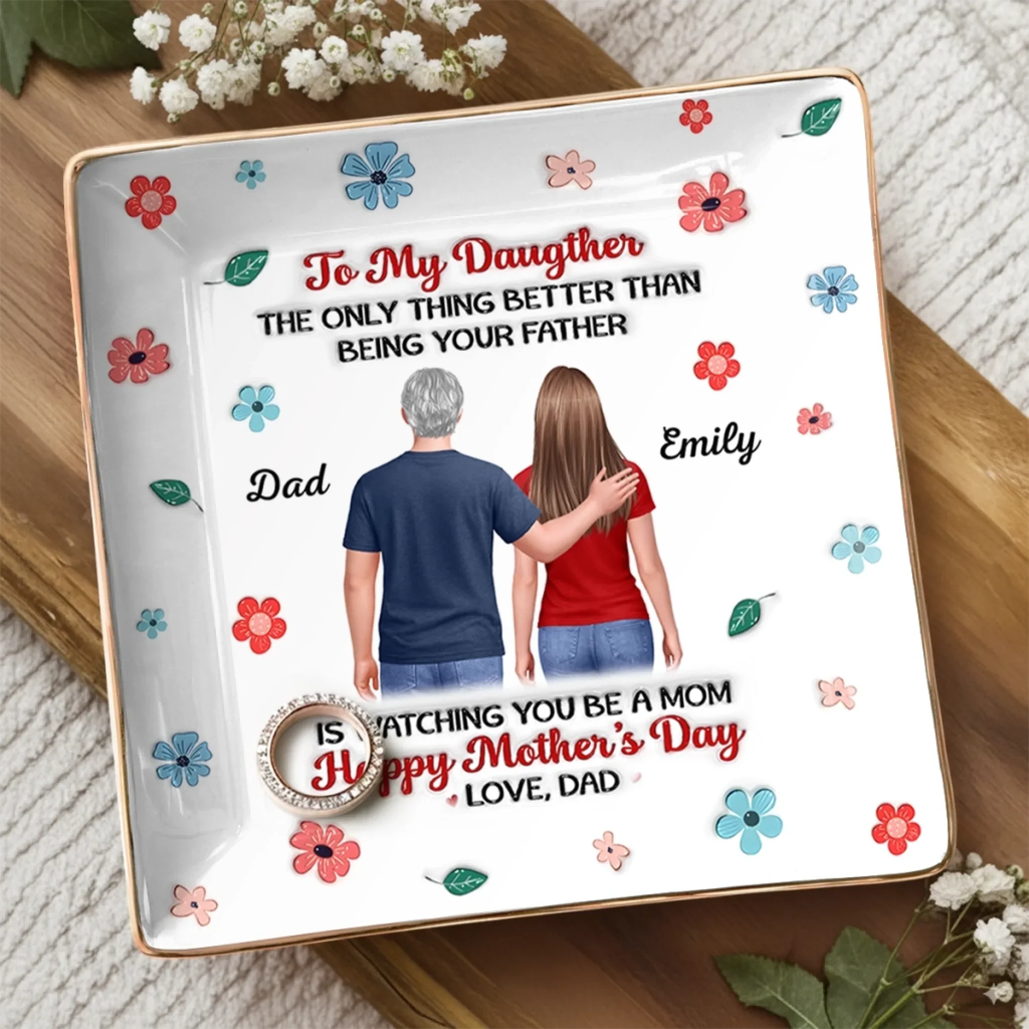 Custom 3D Inflated Effect Printed Full-Print Jewelry Dish - Personalized Mother's Day Birthday Gifts For Daughter - Dad’s Heart, Always With You - Image 3