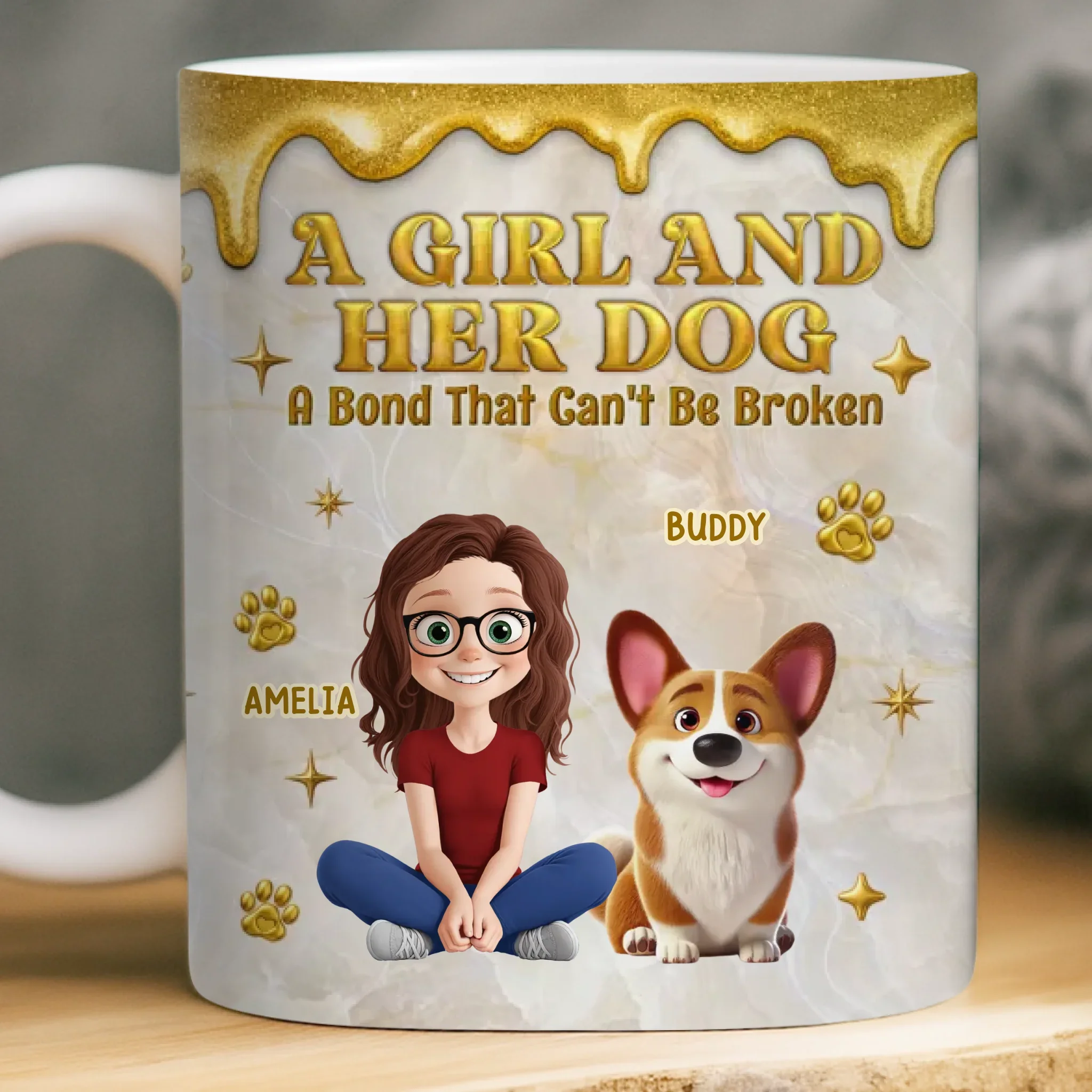 Custom 3D Inflated Effect Printed Mug - Personalized Birthday Gifts For Dog Lovers, Dog Dad And Mom - Paws And Pinky Promises - Image 3