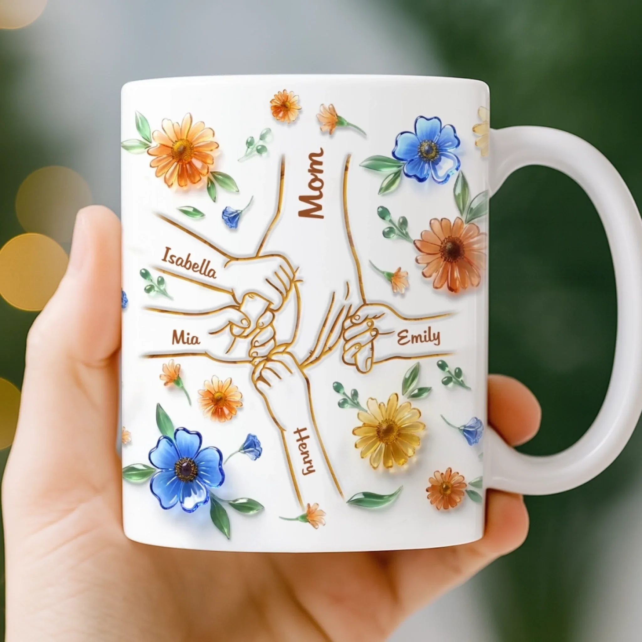 Custom 3D Inflated Effect Printed Mug - Personalized Mother's Day Gifts For Mom, Grandma - Family Love, Hand In Hand - Image 4