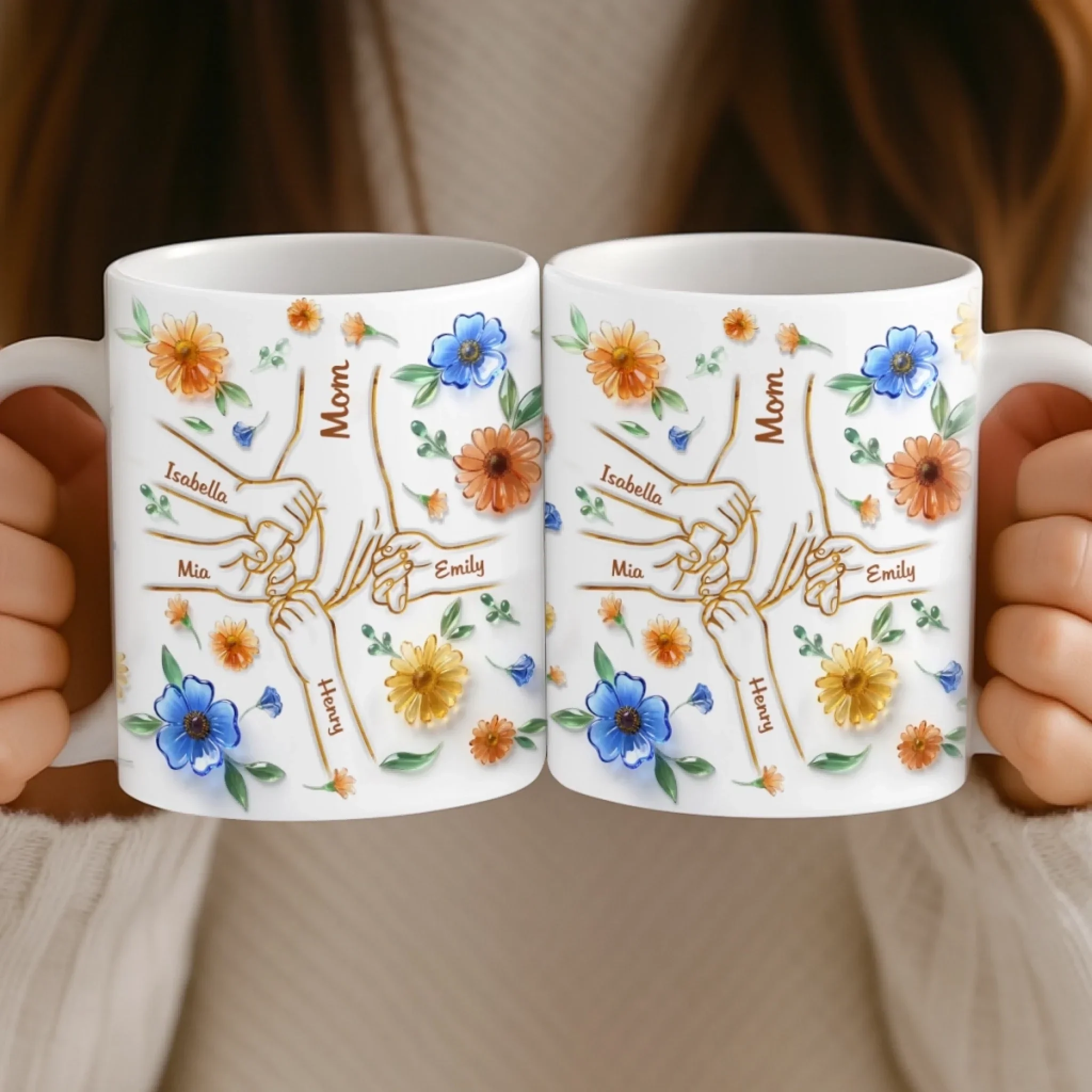 Custom 3D Inflated Effect Printed Mug - Personalized Mother's Day Gifts For Mom, Grandma - Family Love, Hand In Hand - Image 5