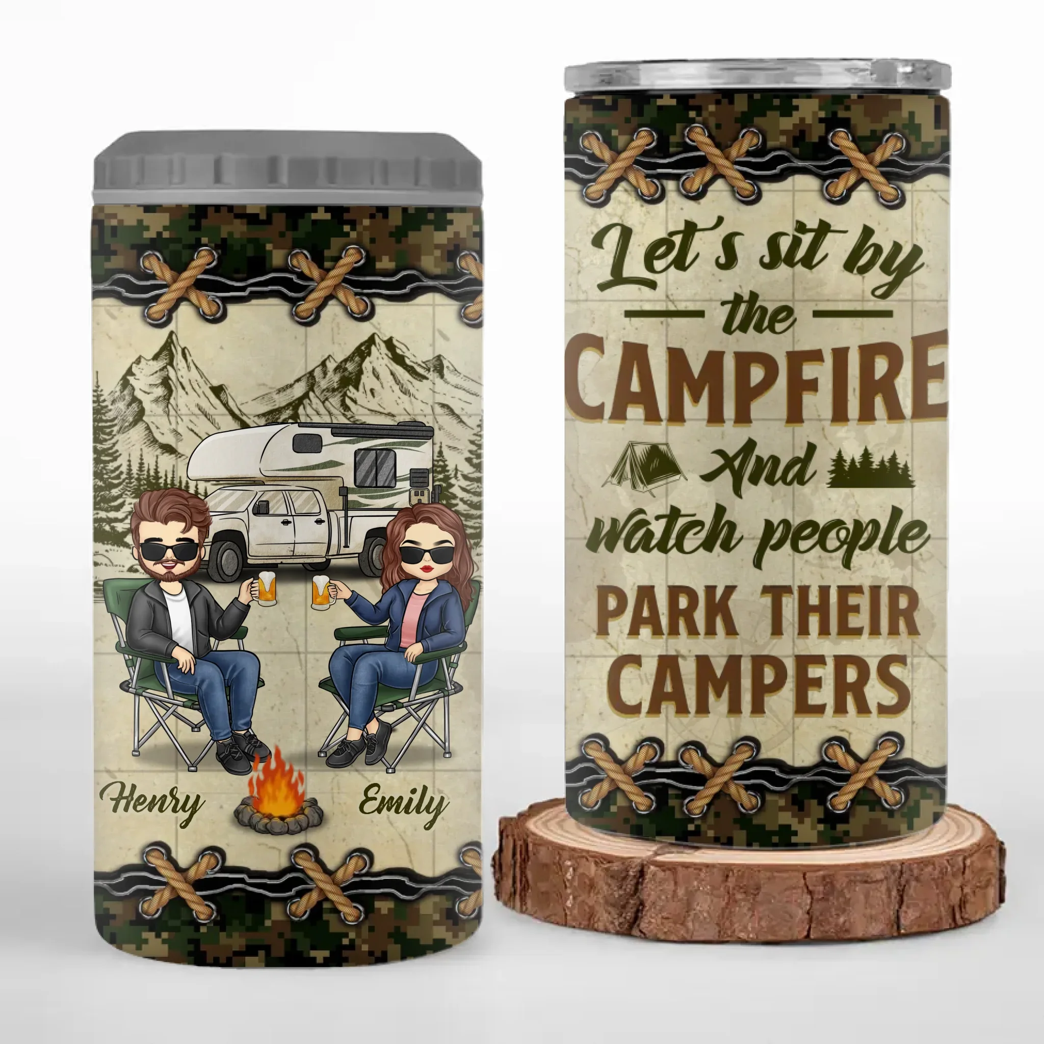 Custom 4 In 1 Can Cooler Tumbler - Personalized Birthday Camping Gifts For Campers, Husband And Wife, Him And Her - Camp Life, Couple Vibes - Image 2