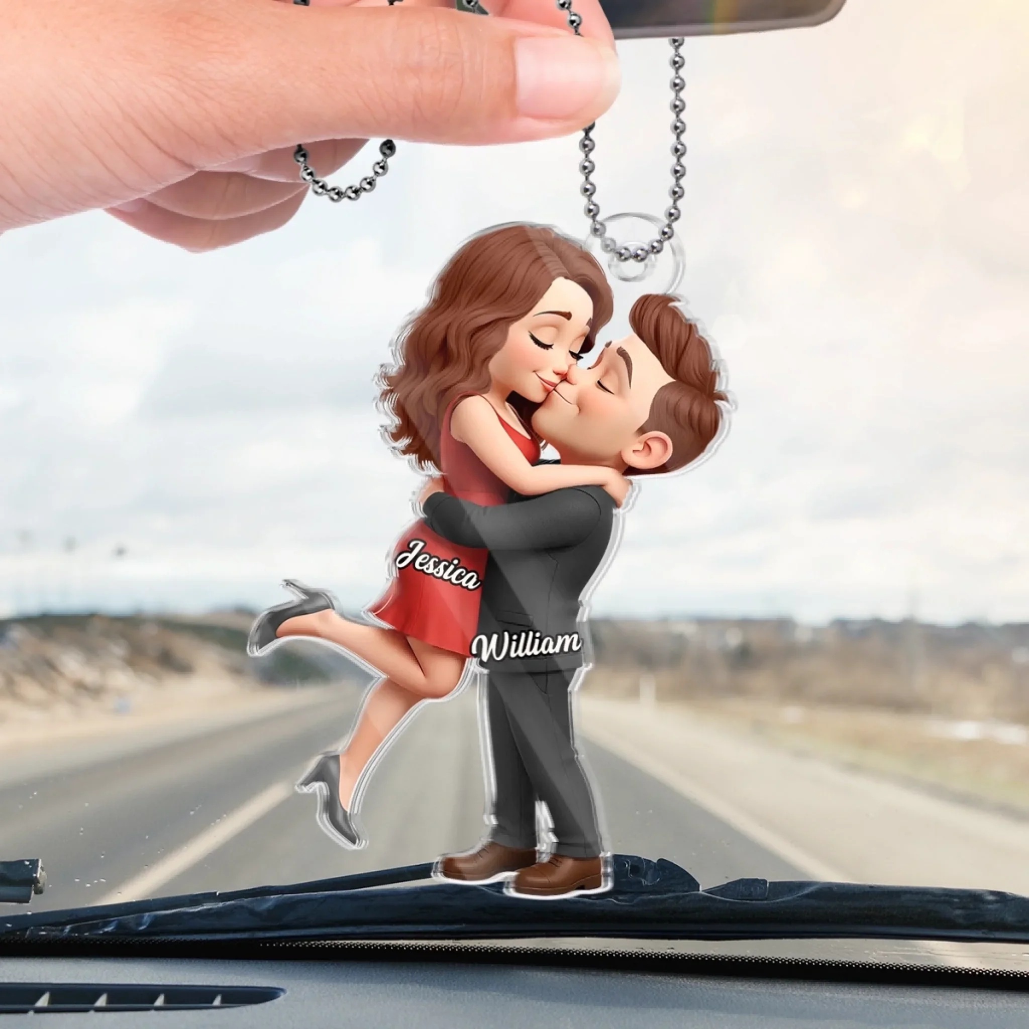 Custom Acrylic Car Ornament - Personalized Anniversary Wedding Gifts For Husband And Wife, Him And Her - Sealed With A Kiss - Image 4