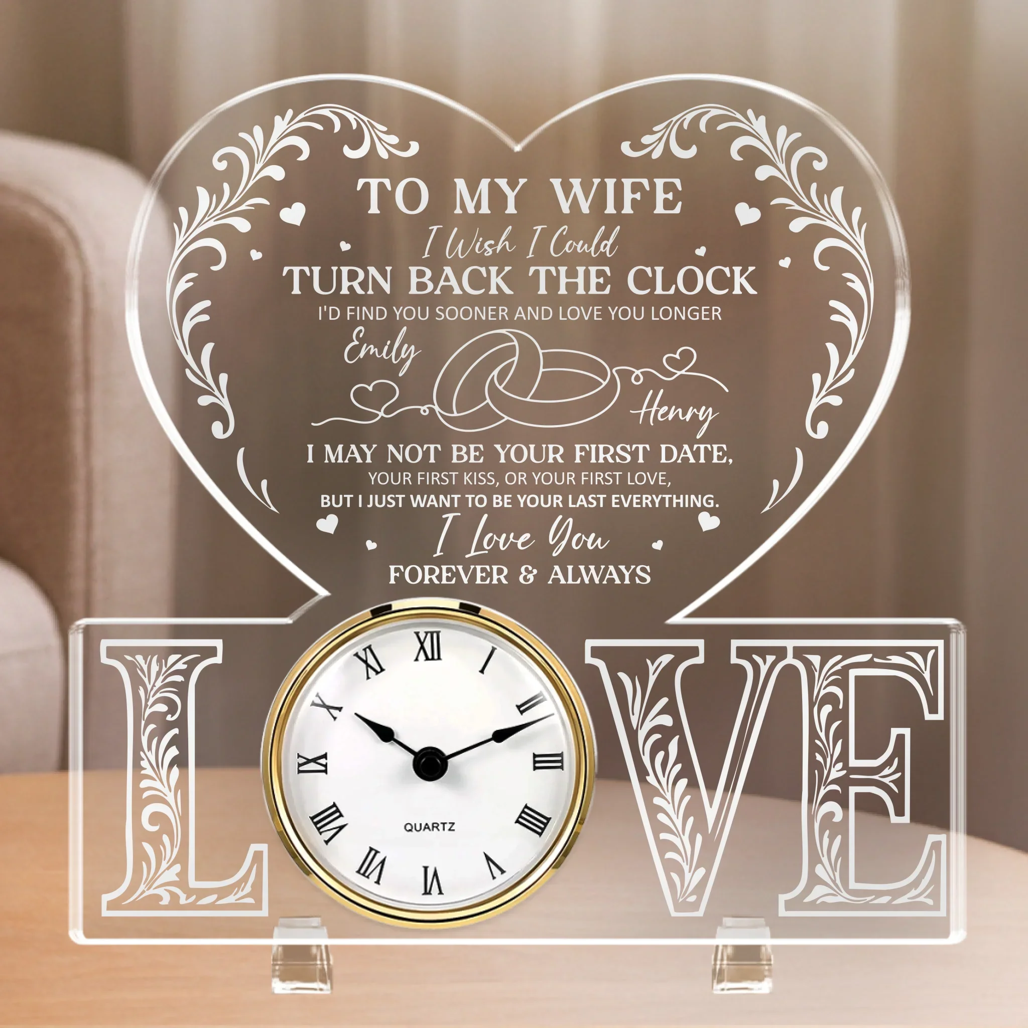 Custom Acrylic Desk Clock - Personalized Anniversary Wedding Gifts For Husband And Wife, Him And Her - My Heart’s Favorite Timekeeper - Image 2