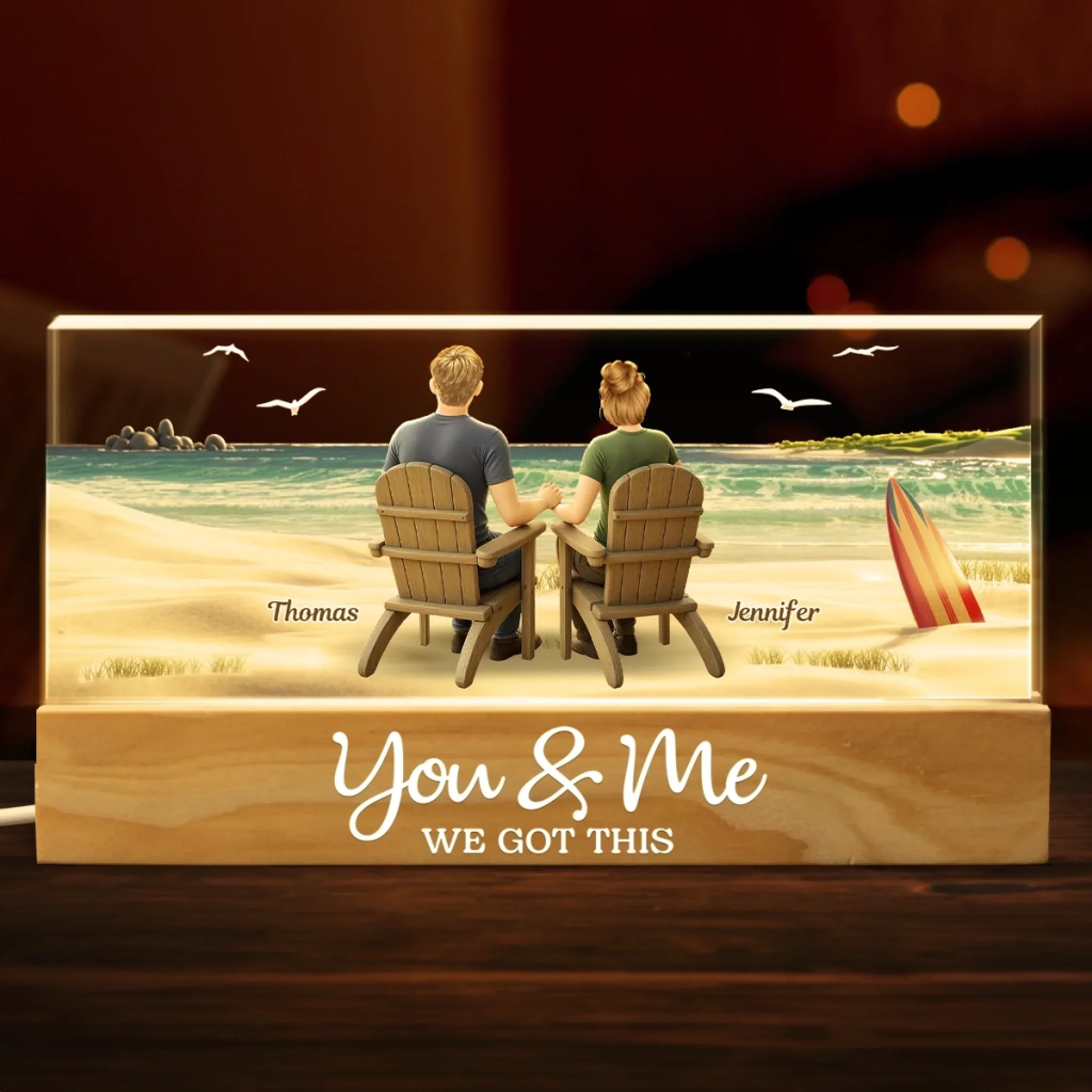 Custom Acrylic LED Night Light - Personalized Anniversary Wedding Gifts For Husband And Wife, Him And Her - Built With Love, Enjoyed Together - Image 3